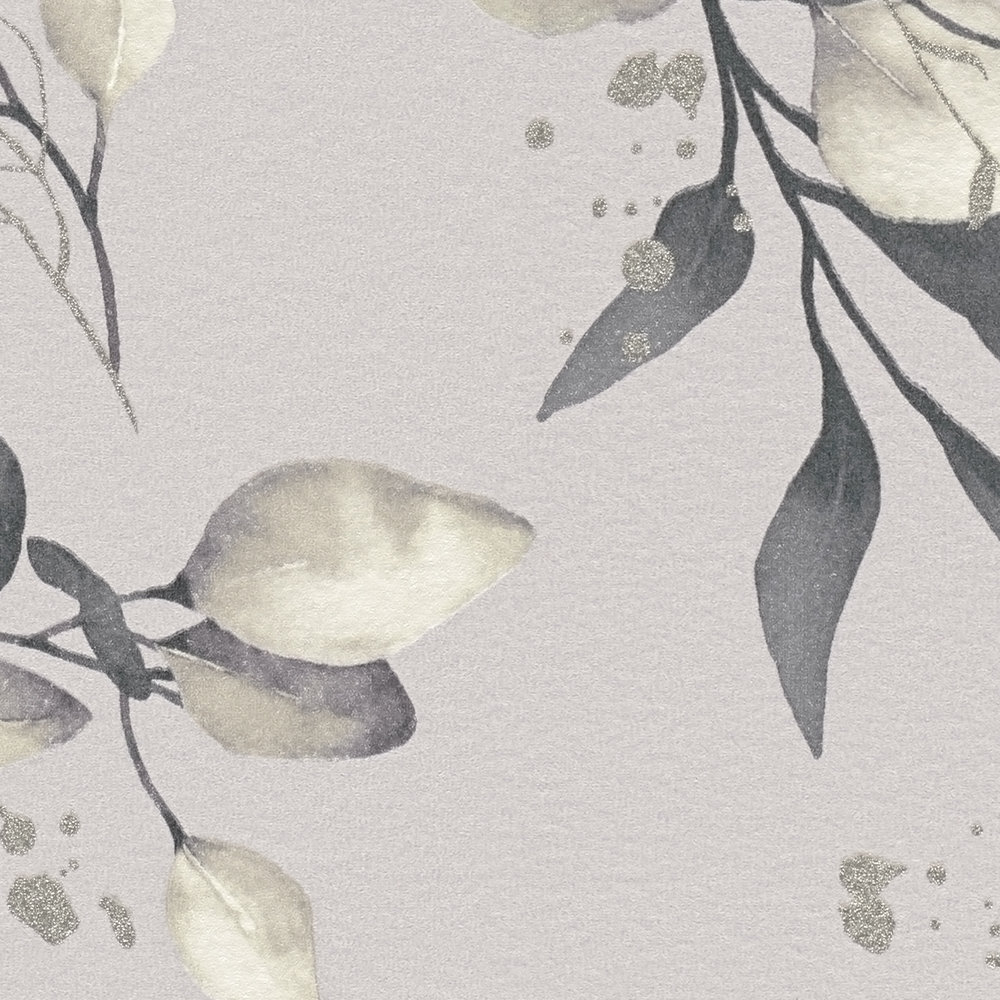             Non-woven wallpaper with floral motif & gold accents on a smooth surface - beige, black, cream
        