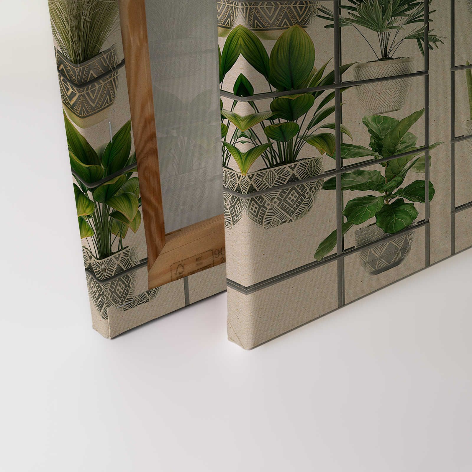             Plant Shop 2 - Tableau de plantes moderne en toile vert & gris - 1,20 m x 0,80 m
        