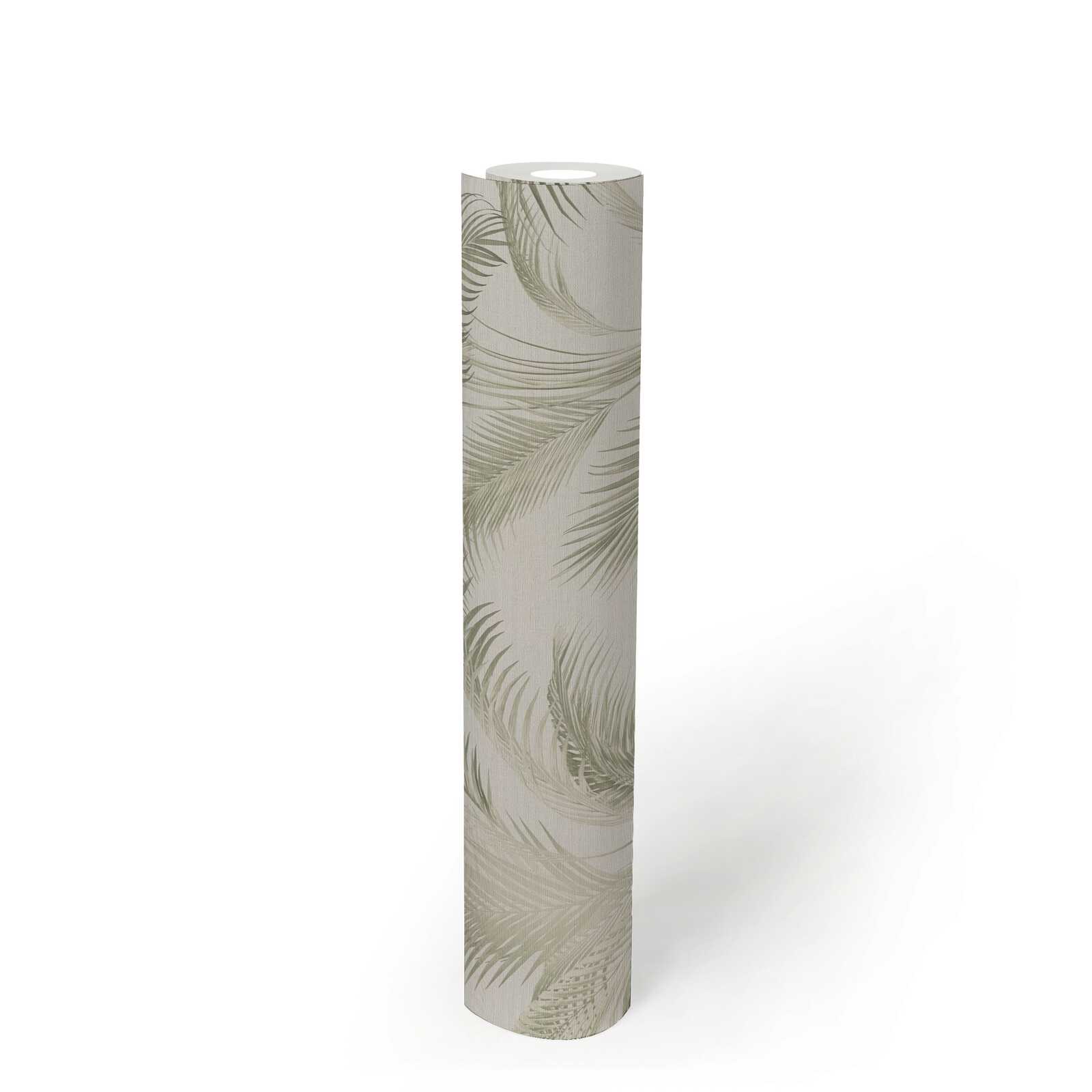             Non-woven wallpaper with palm leaves in vintage style - cream, green
        