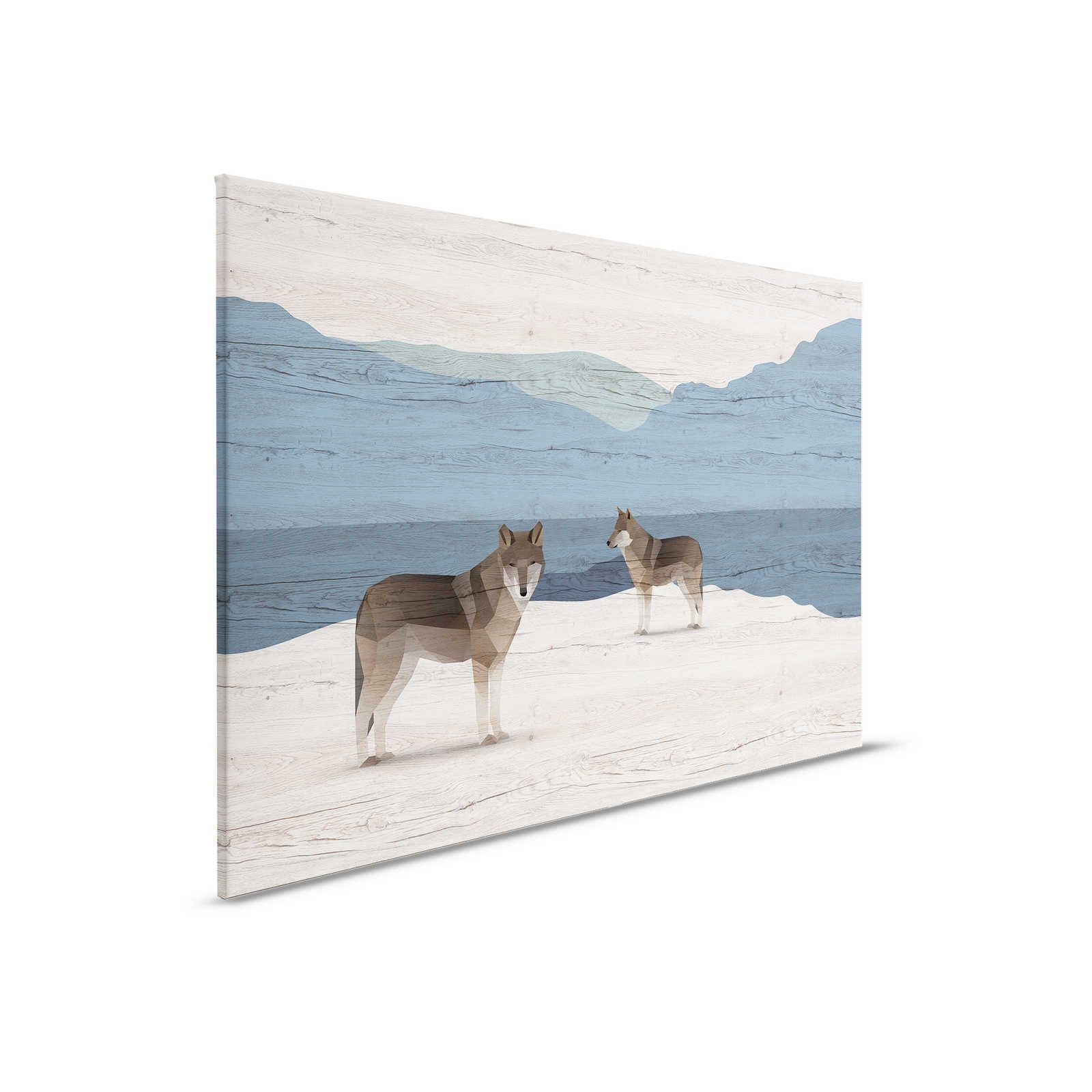 Yukon 1 - Pintura en lienzo Montañas y perros con textura de madera - 0,90 m x 0,60 m
