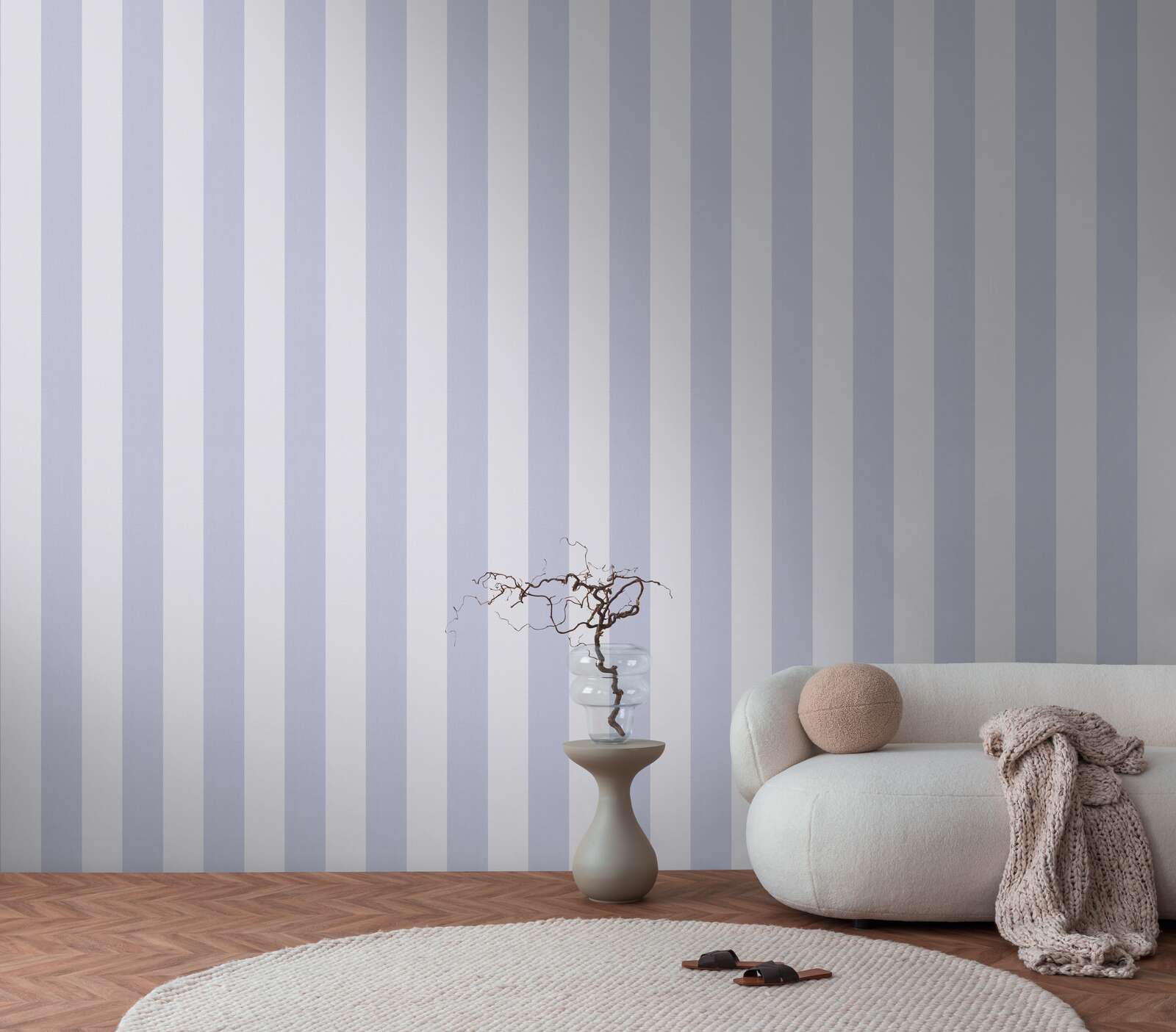             Non-woven wallpaper with block stripes and textured pattern - violet, pink
        