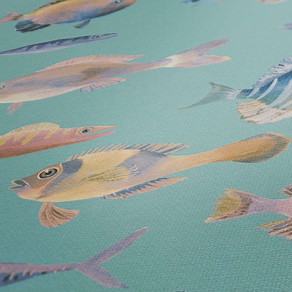             Papel pintado no tejido mundo submarino con peces - azul, colorido, violeta
        