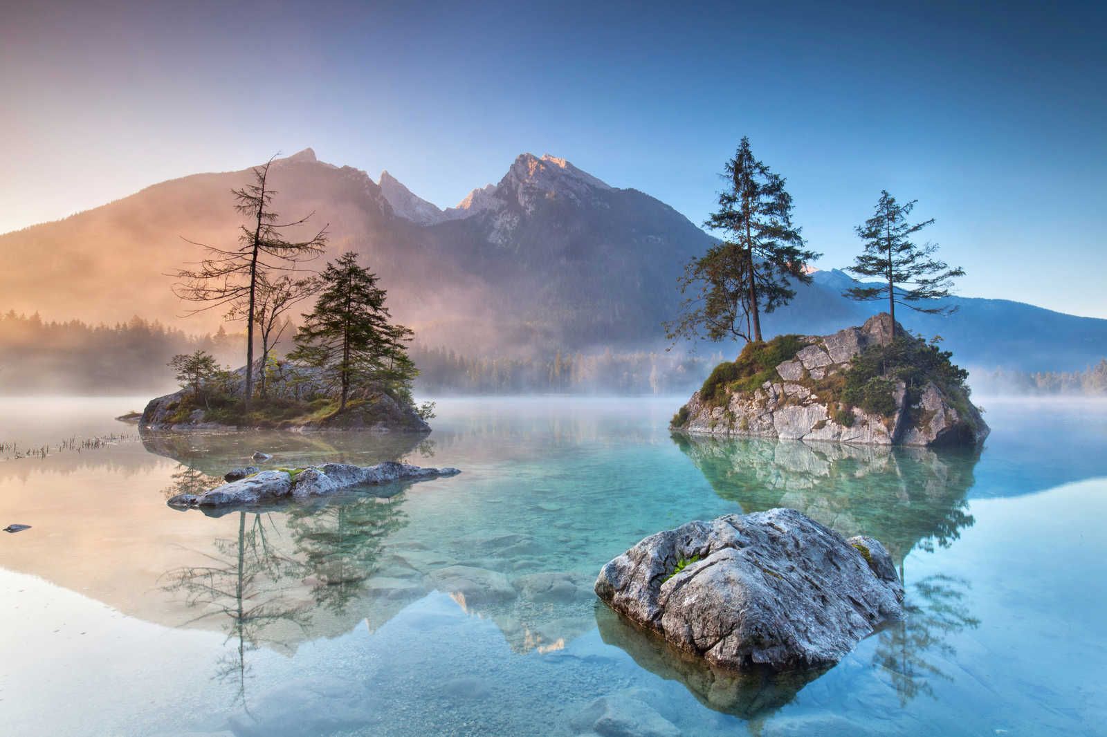 Quadro su tela del lago di montagna chiaro con panorama naturale di  montagna - 1,20 m x 0,80 m