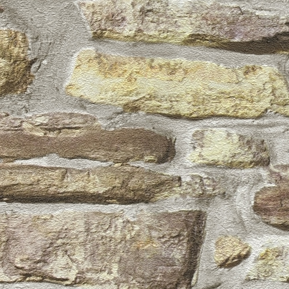             Carta da parati non tessuta in pietra naturale per pareti - beige, giallo, marrone
        