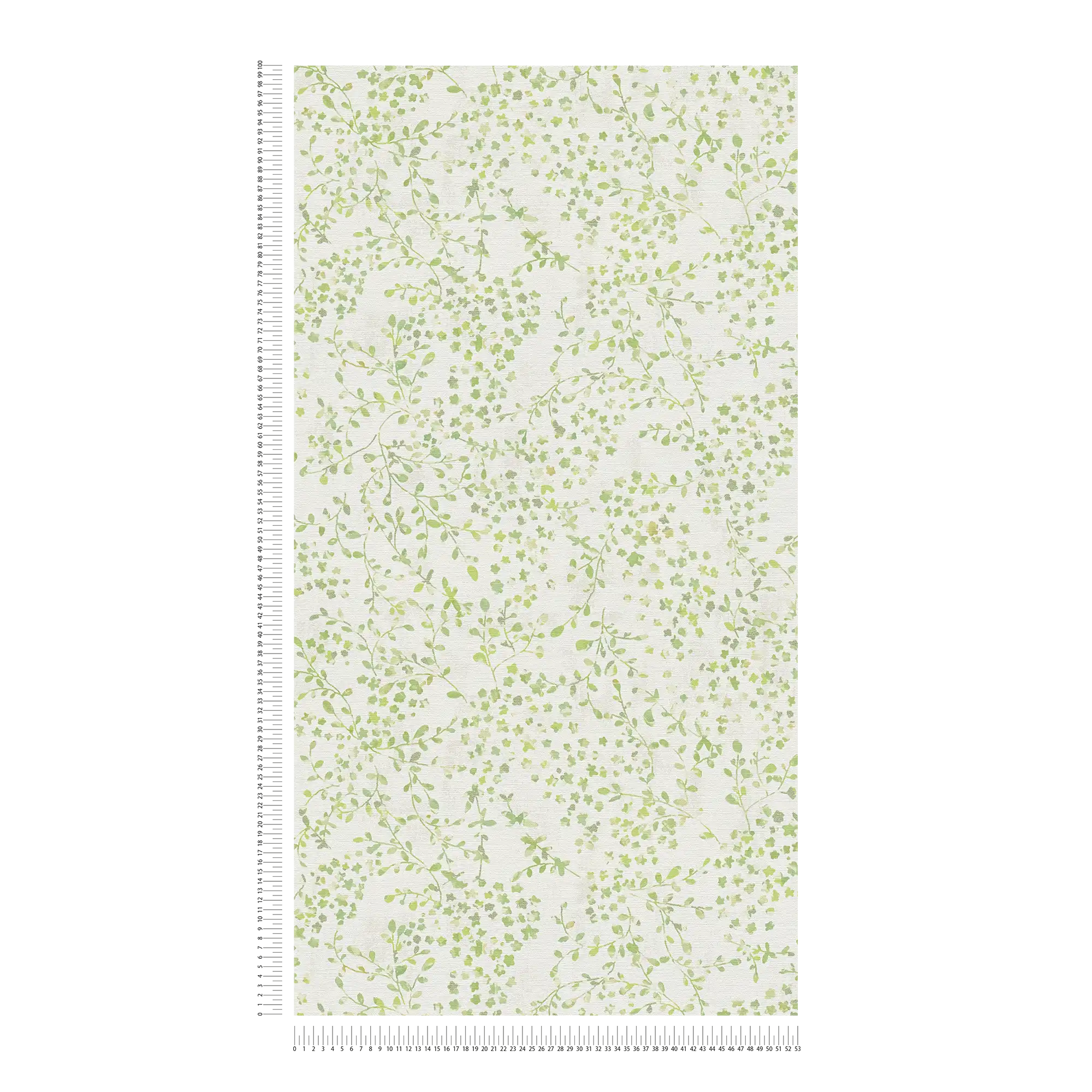             Papel pintado no tejido con motivos florales y ligeros toques dorados - verde, blanco, crema
        