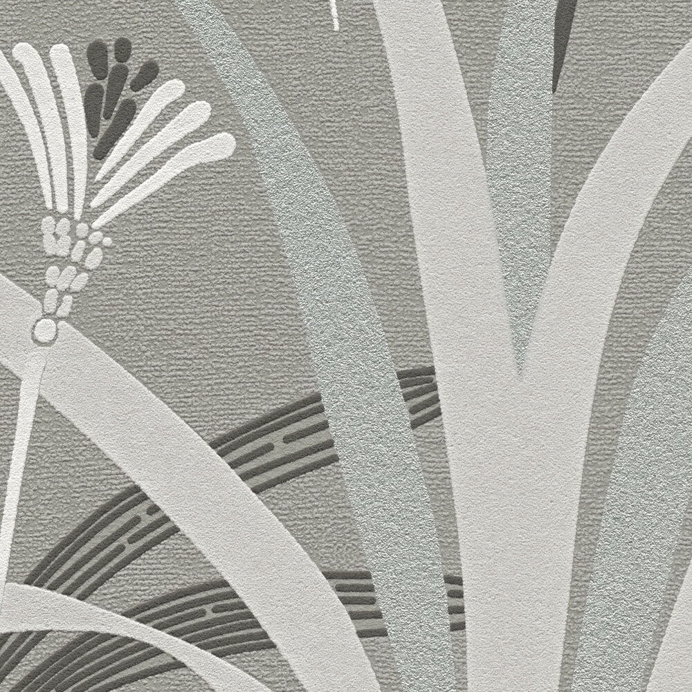             Non-woven wallpaper with flowers and grasses in a retro look - grey, blue, green
        