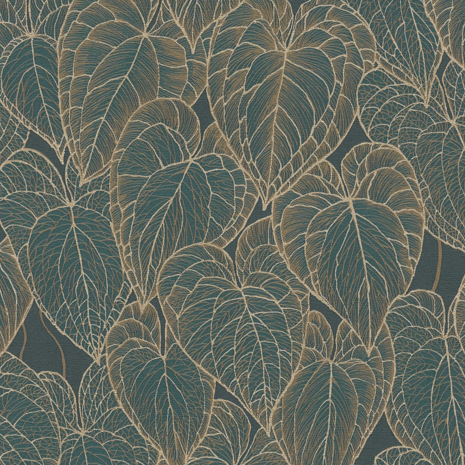             Daniel Hechter non-woven wallpaper with golden leaf design and metallic accents - brown, green, gold
        