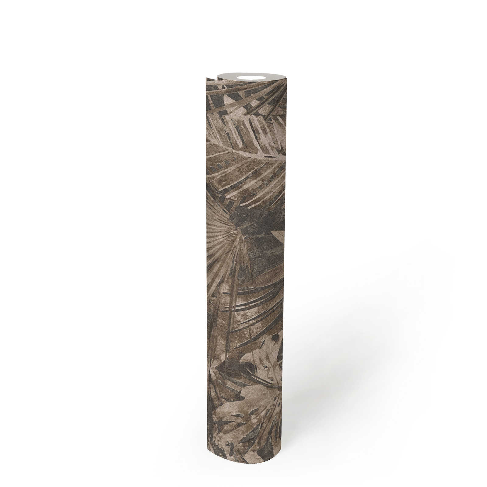             Jungle wallpaper with tropical leaf pattern PVC-free - brown, beige, anthracite
        