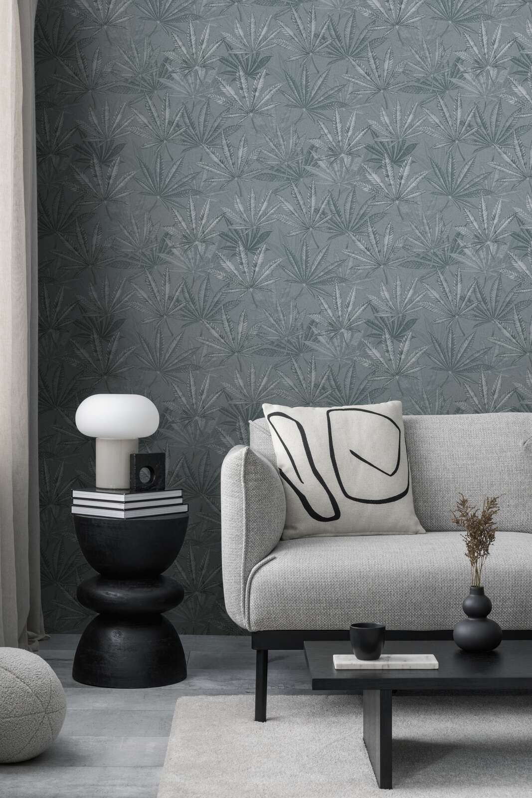             papier peint en papier intissé avec grand motif de feuilles dans le style jungle - gris
        