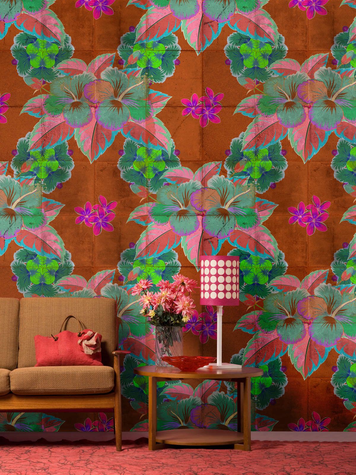             Photo wallpaper »pierre« - Leaf design with kaleidoscope effect on concrete tile structure - Lightly textured non-woven fabric
        