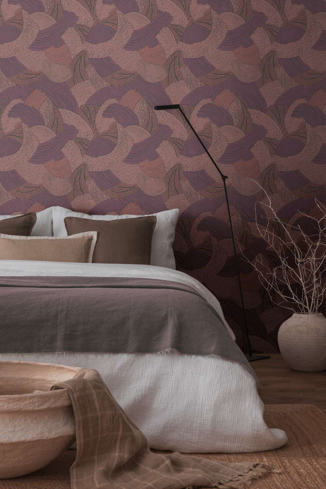             Non-woven wallpaper with abstract wave pattern - red
        