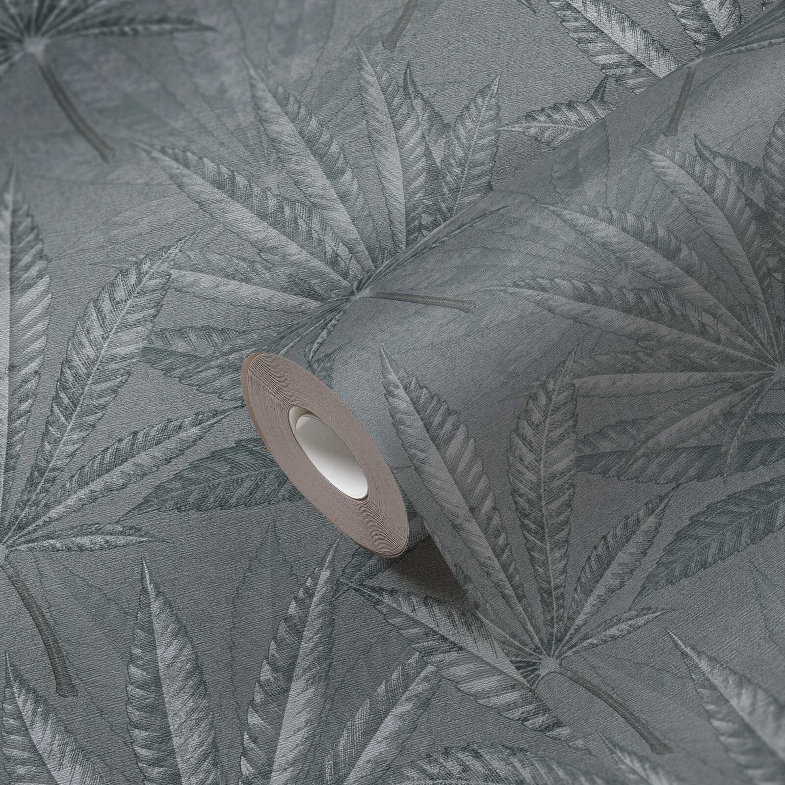             Non-woven wallpaper with large leaf pattern in jungle look - grey
        