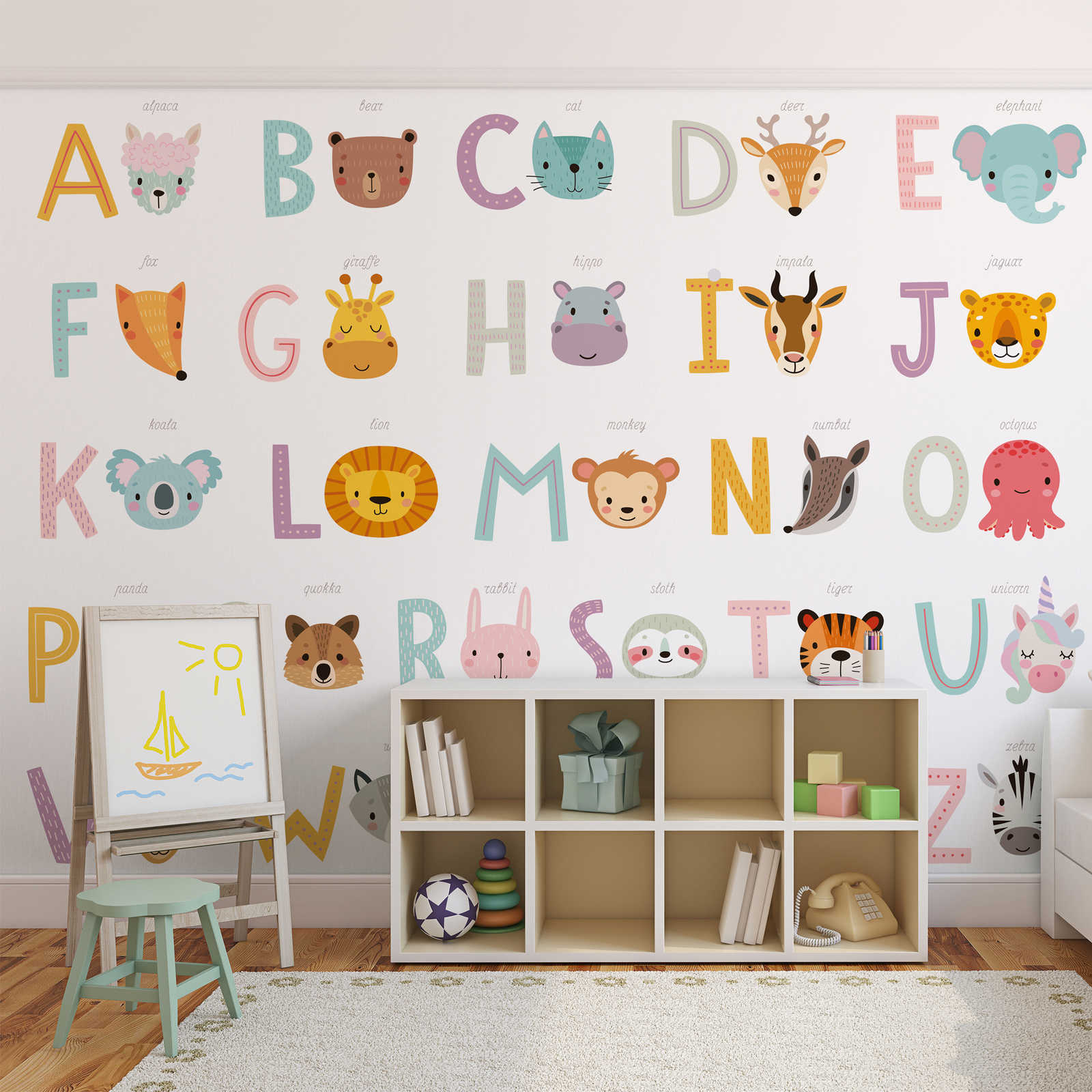         Photo wallpaper ABC with animals and animal names - Smooth & slightly shiny non-woven
    