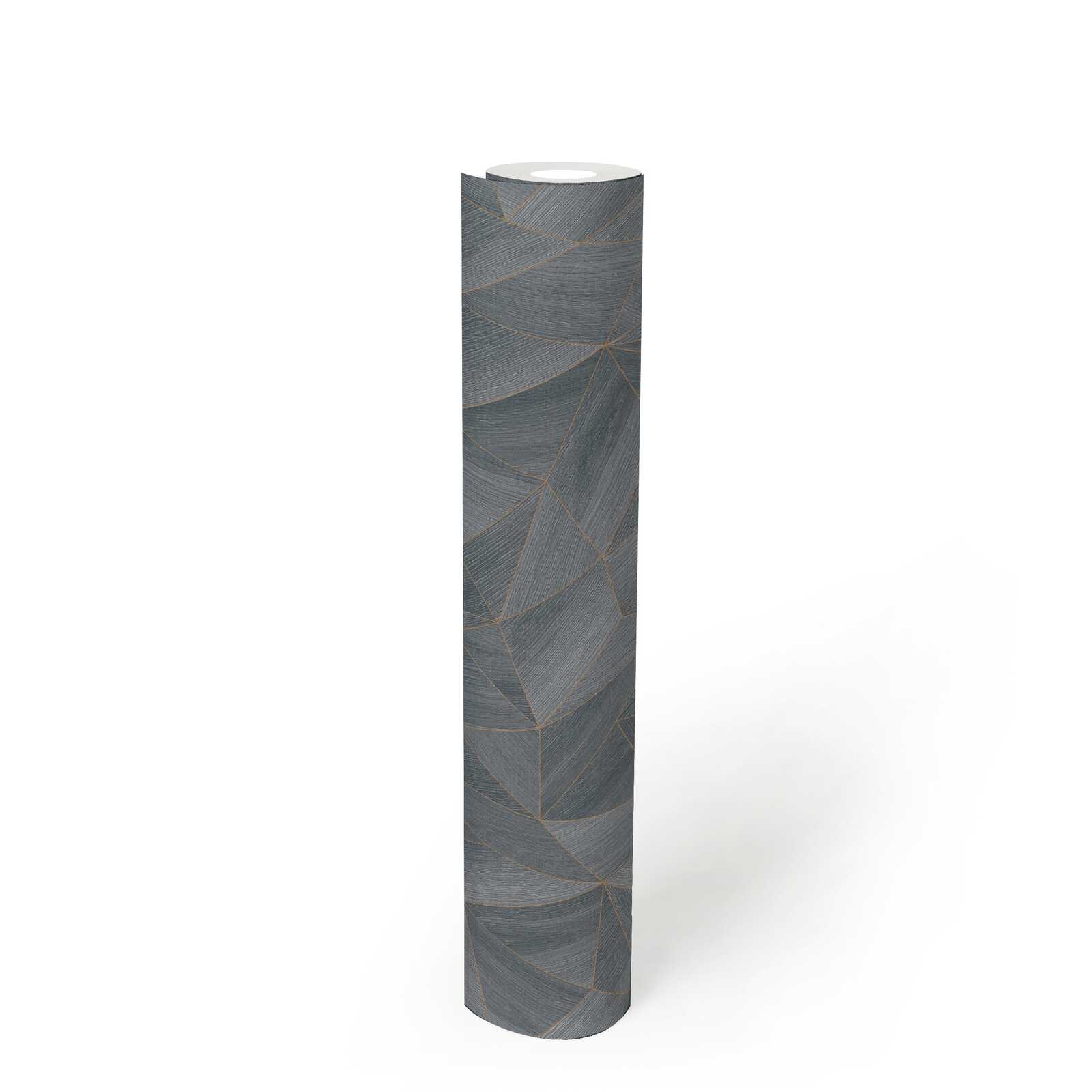             Wood wallpaper geometric pattern & metallic effect - grey, black
        