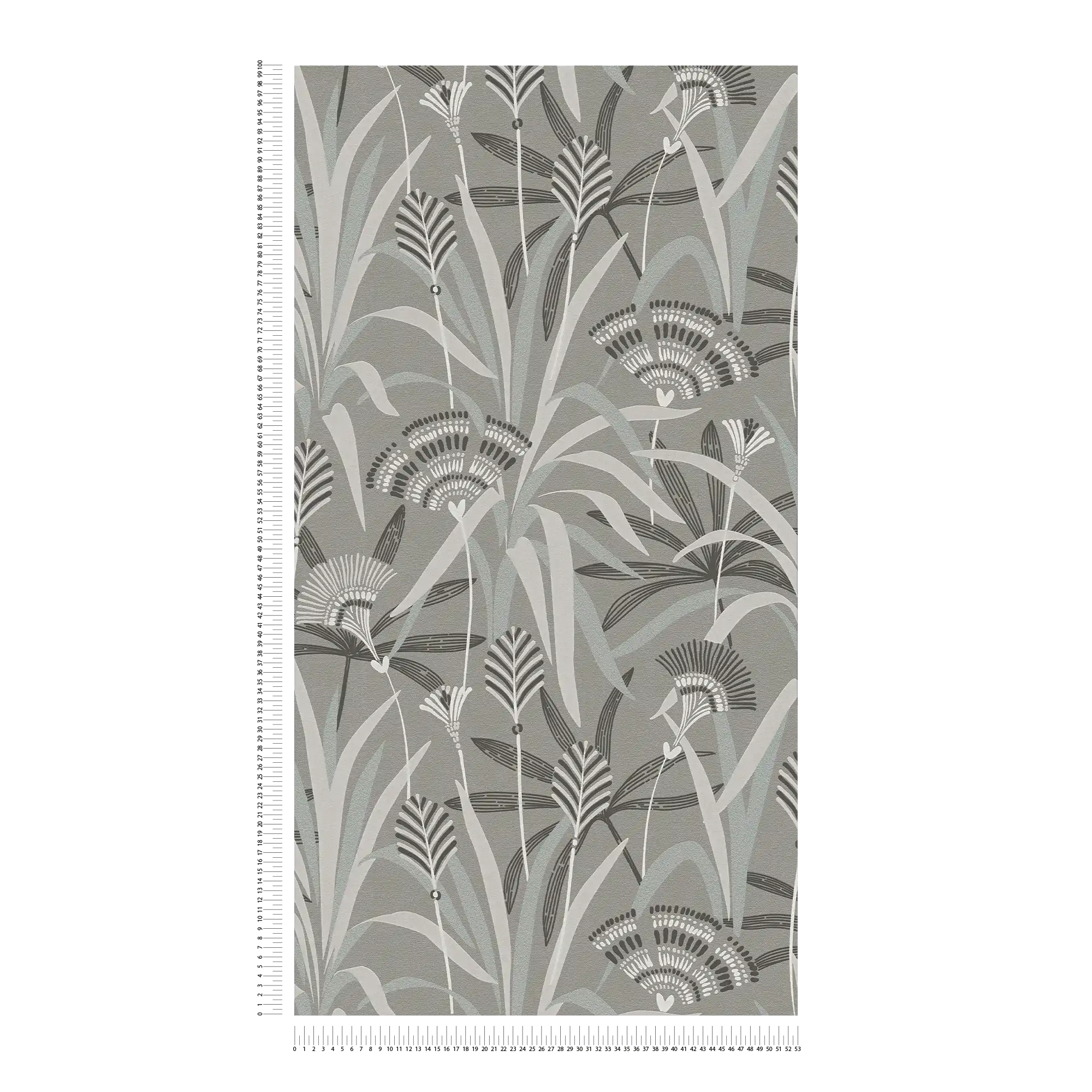             Papel pintado no tejido con flores y hierbas de aspecto retro - gris, azul, verde
        