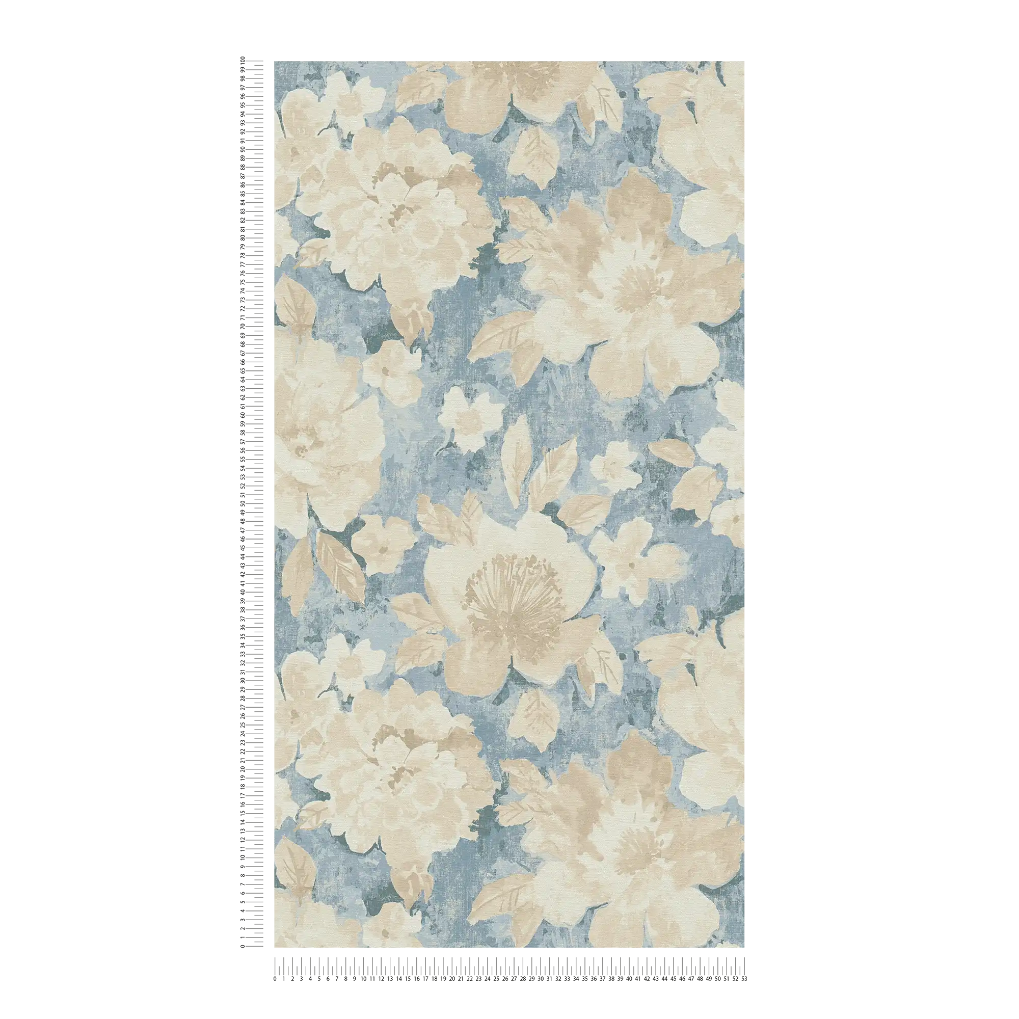             Vliesbehang met bloemen in aquarel en vintagelook - blauw, beige, crème
        