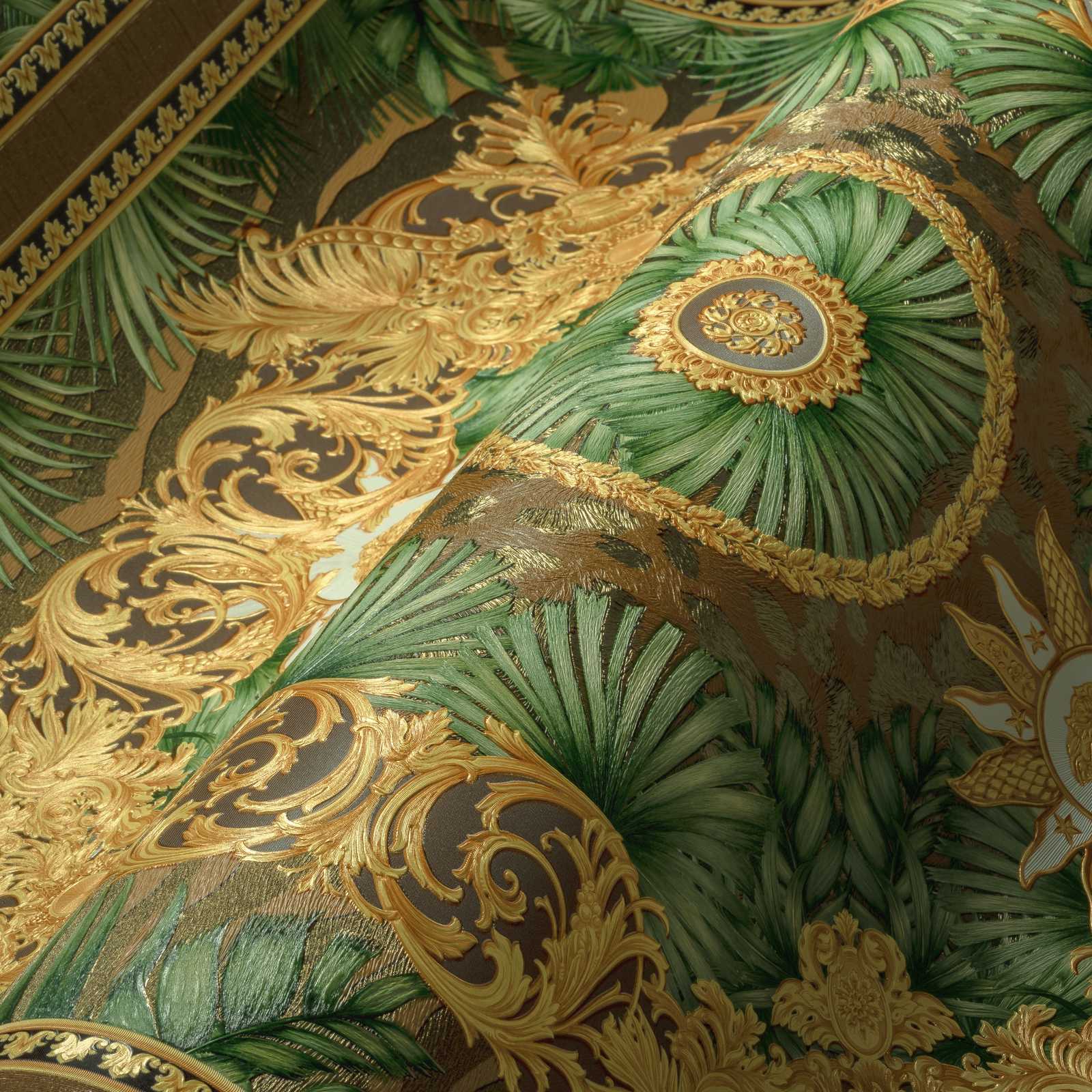             Papel pintado VERSACE motivo selva exótica - marrón, verde, metálico
        