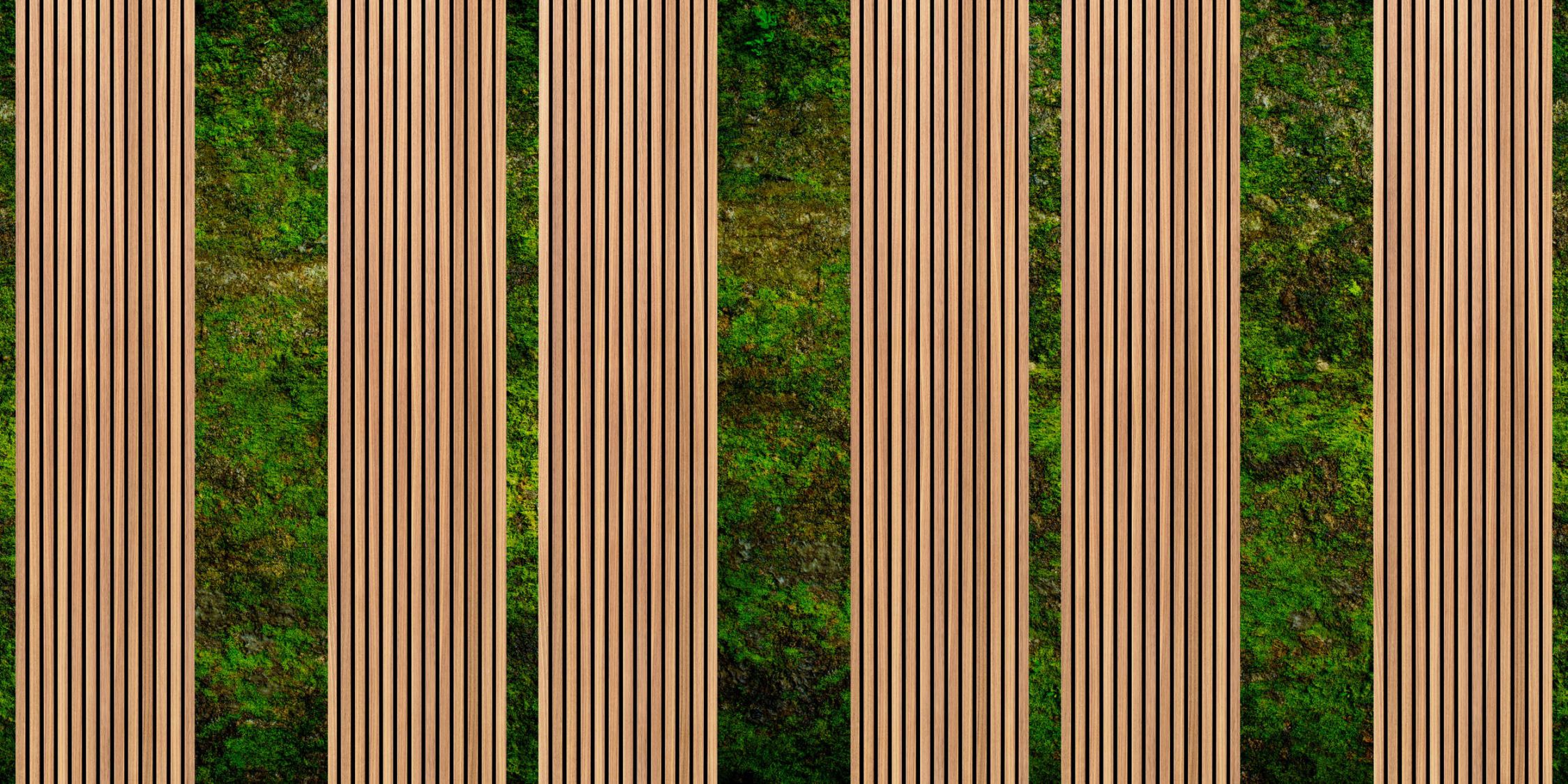             Fotomural »panel 1« - Paneles estrechos de madera y musgo - Tela no tejida lisa y mate
        