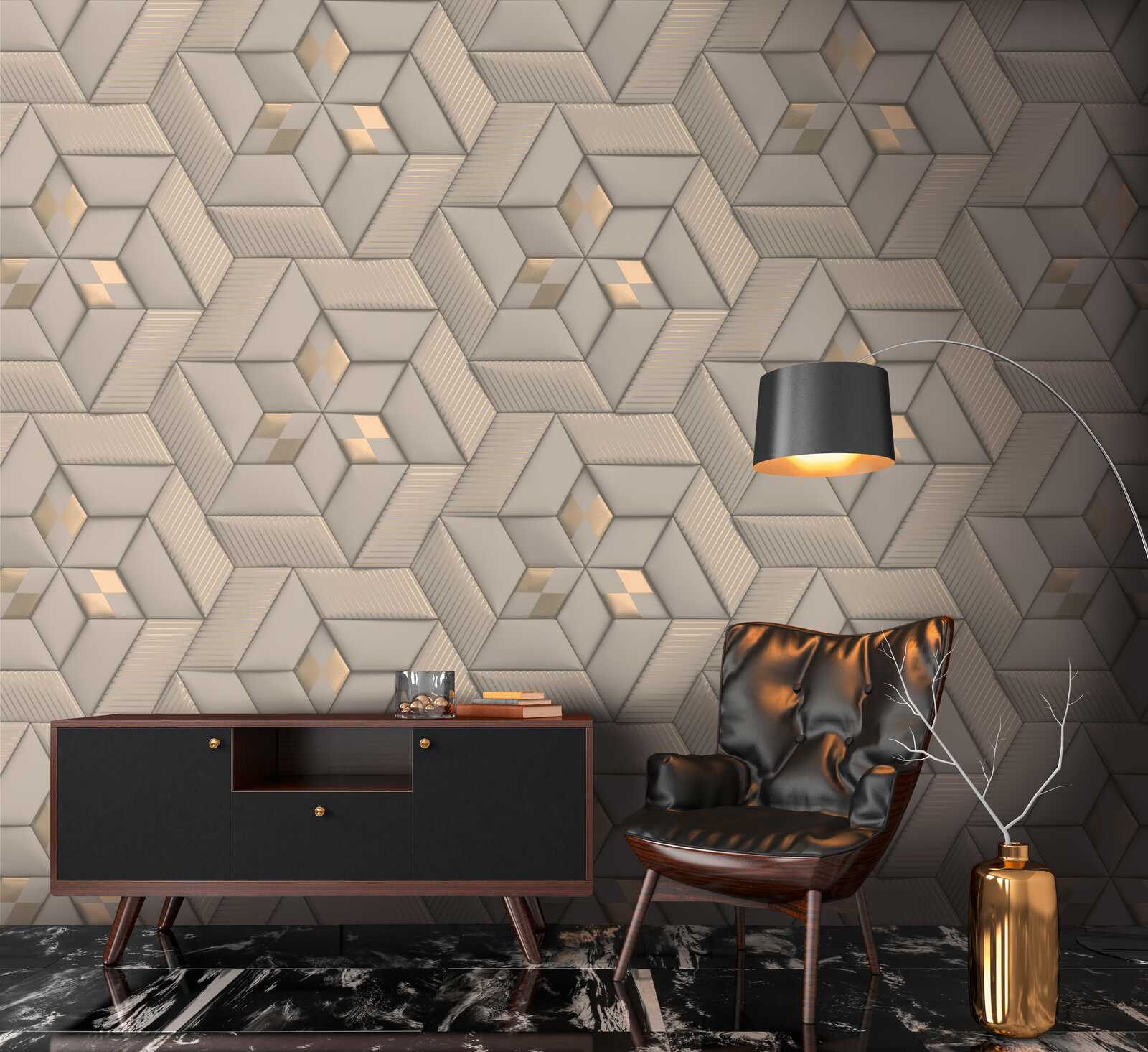         Abstract pattern wallpaper with 3D optics - grey, taupe, bronze
    