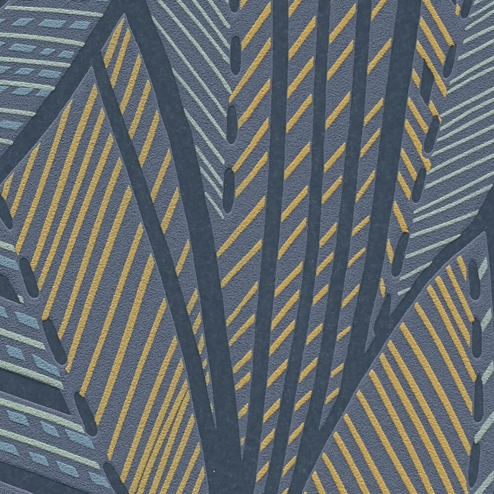             Palm leaves non-woven wallpaper with a jungle feel and glossy accents - blue, green, yellow
        