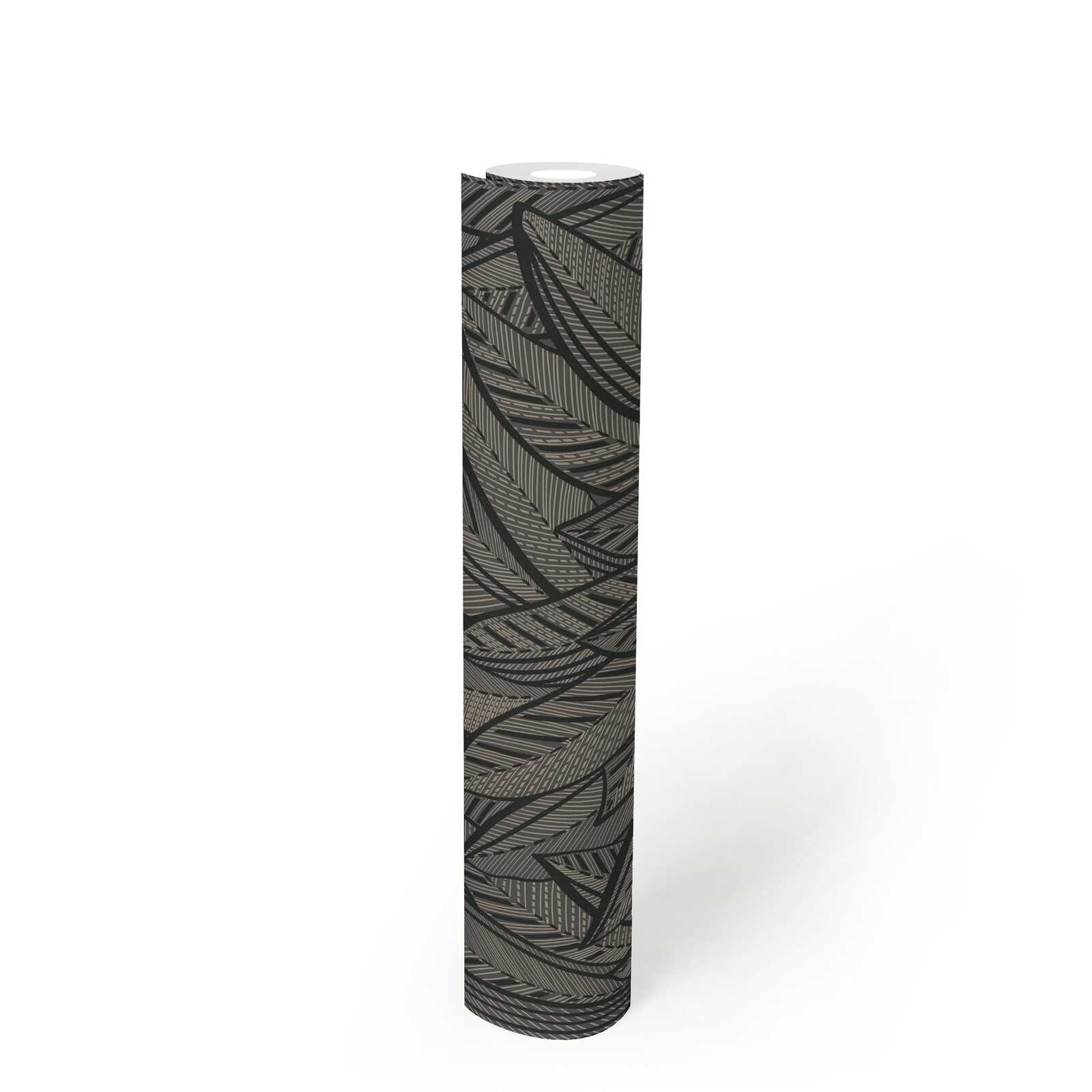             Carta da parati non tessuta Jungle con motivo a foglie ed effetti lucidi - nero, metallizzato
        
