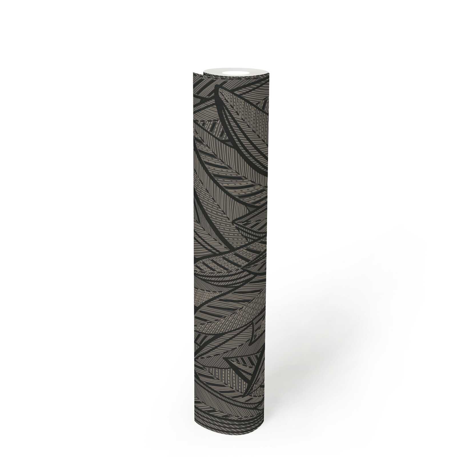             Jungle papier peint intissé avec motif de feuilles et effets brillants - noir, métallique
        