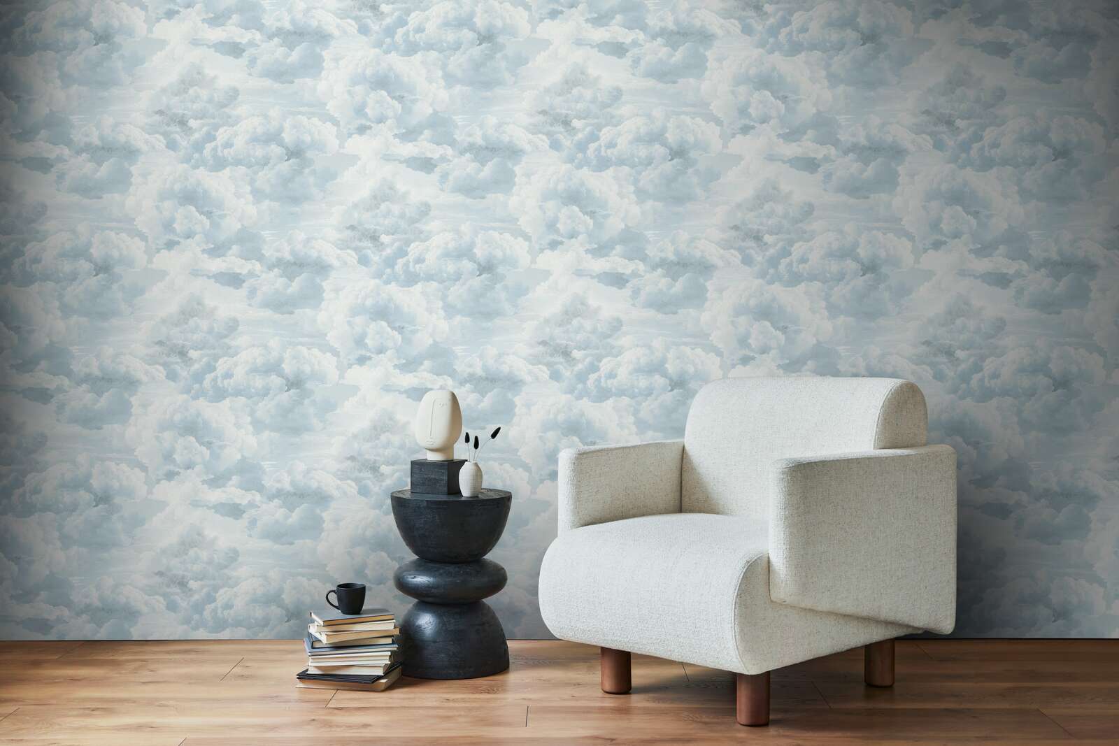             Non-woven wallpaper with cloud pattern in oil painting look - white, blue
        