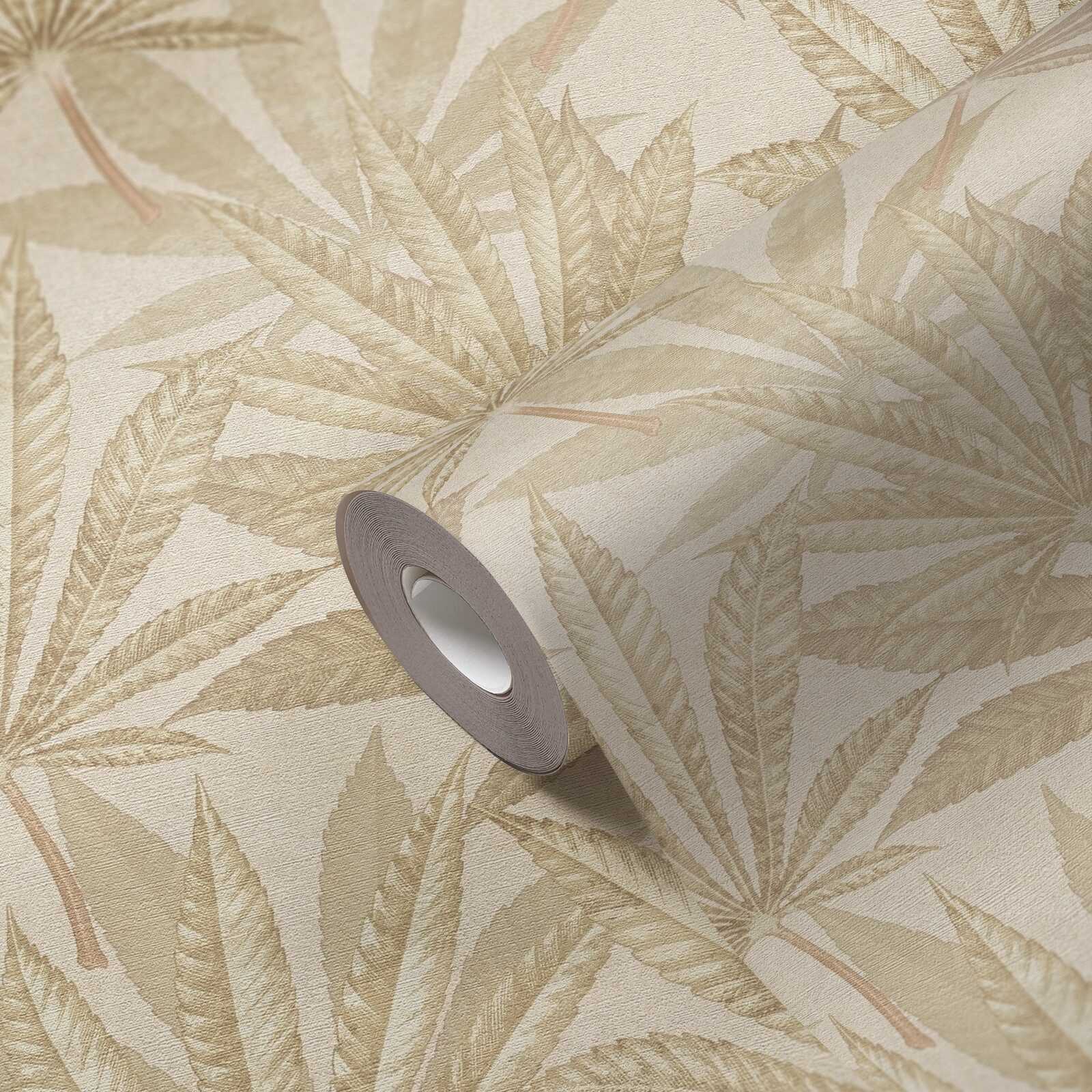             papier peint en papier jungle avec motifs de feuilles, look vintage - crème, beige
        