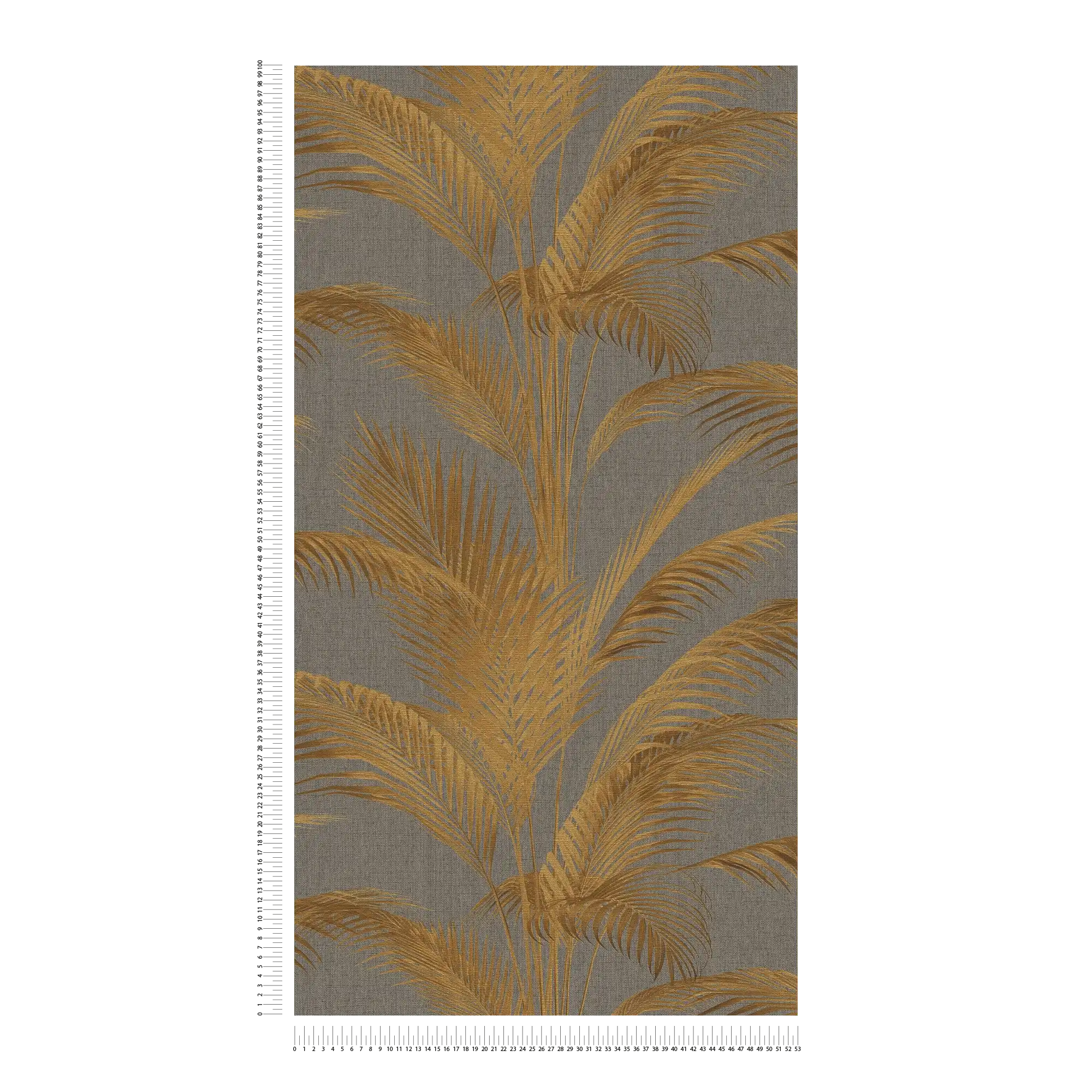             Vliesbehang met palmbladeren en gouden accenten - grijs, goud, metallic
        