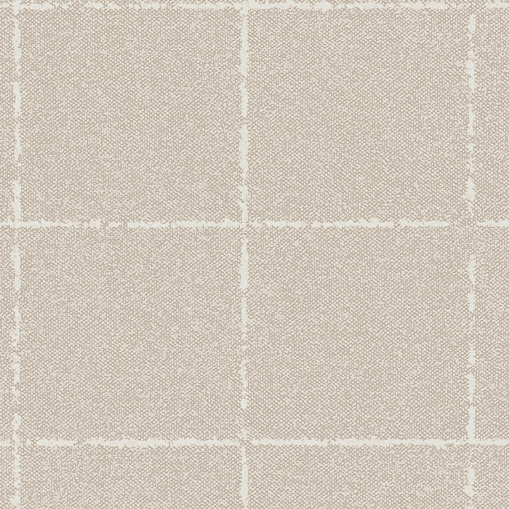             Papier peint à carreaux aspect textile, texturé - beige, crème, marron
        