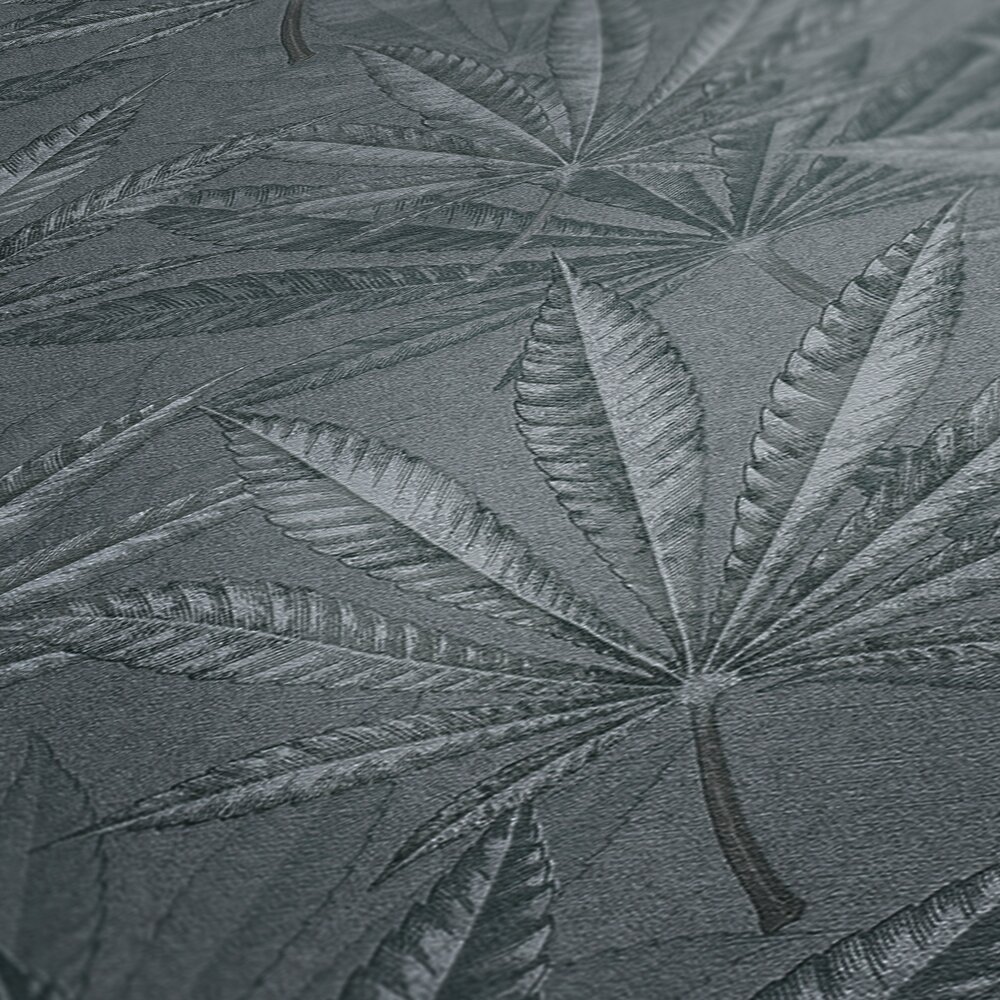             Non-woven wallpaper with large leaf pattern in jungle look - grey
        