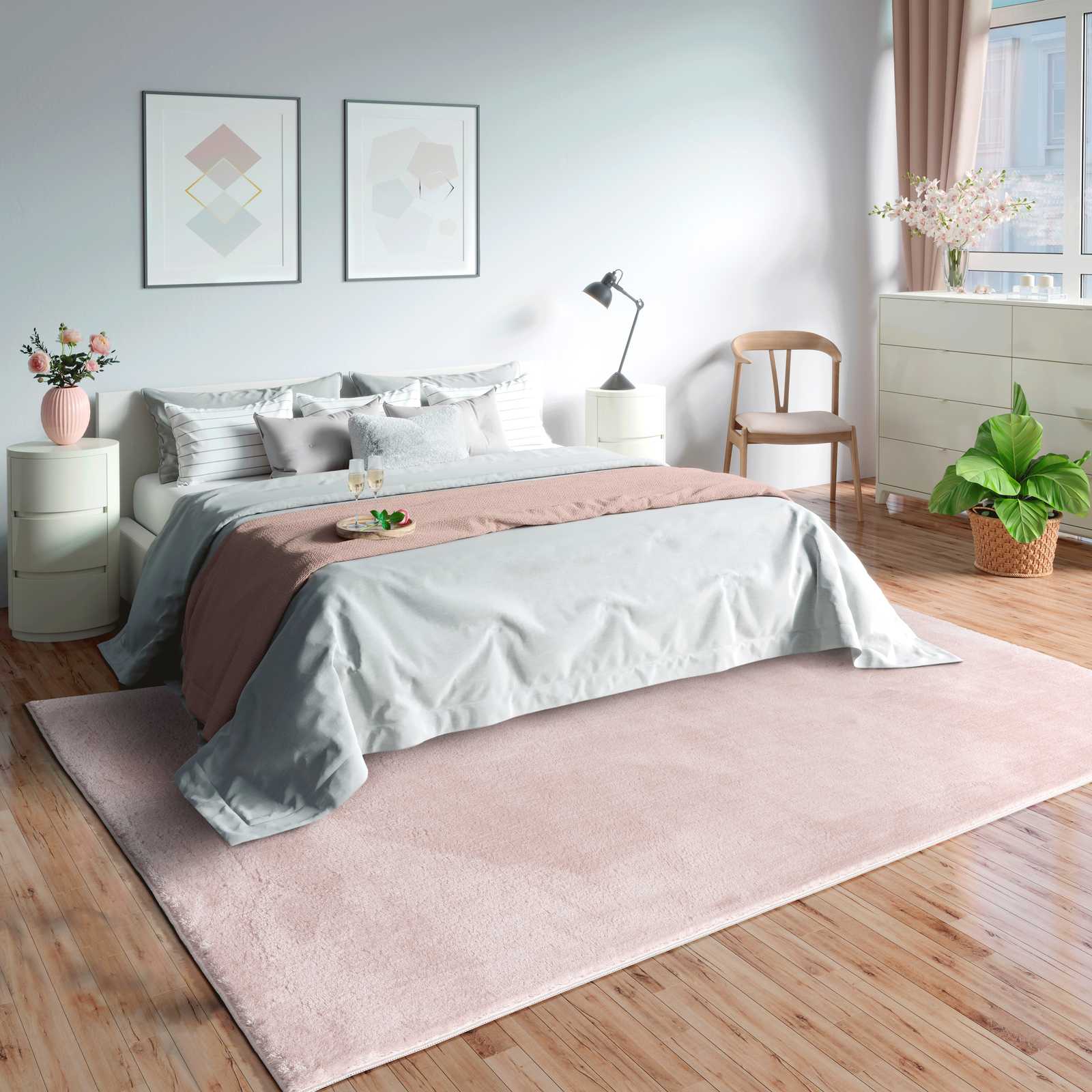 Fijnpolig tapijt in roze - 110 x 60 cm

