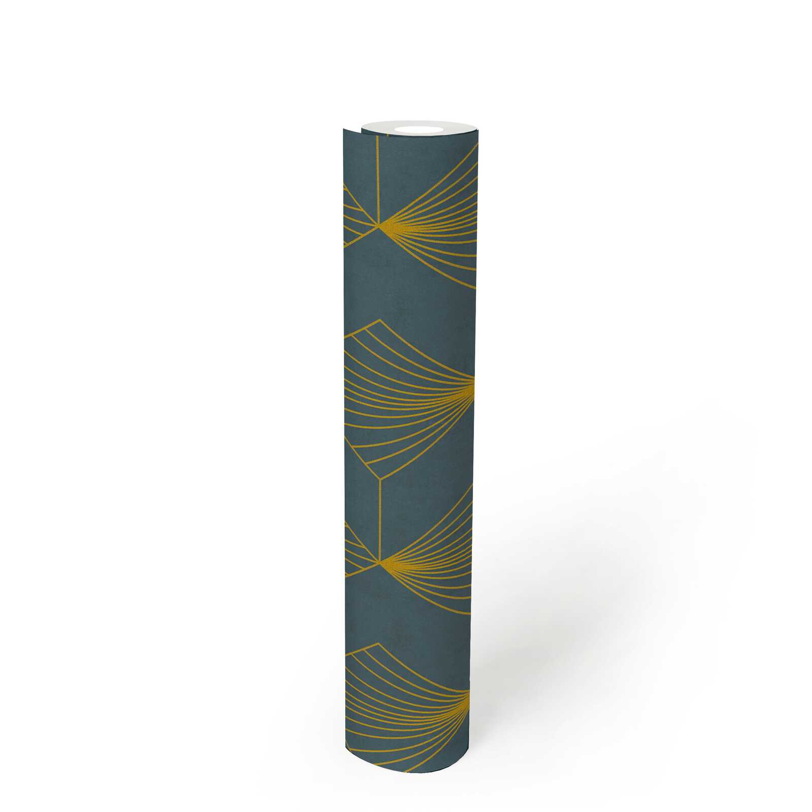             Design vliesbehang met grafisch patroon in Art Deco stijl - petrol, goud
        