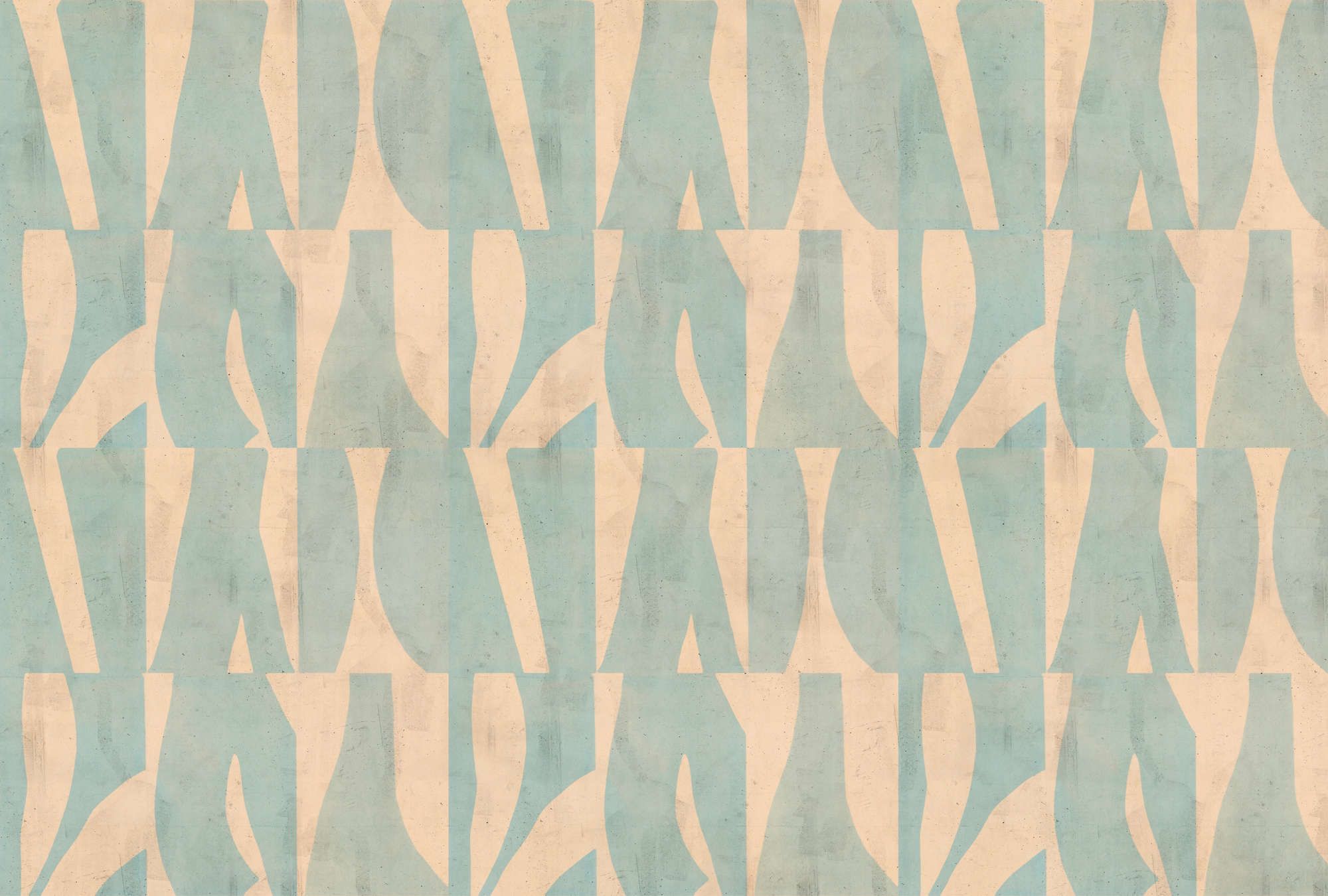             papier peint en papier panoramique »laila« - motif graphique sur structure d'enduit de béton - beige, vert menthe | Intissé mat et lisse
        