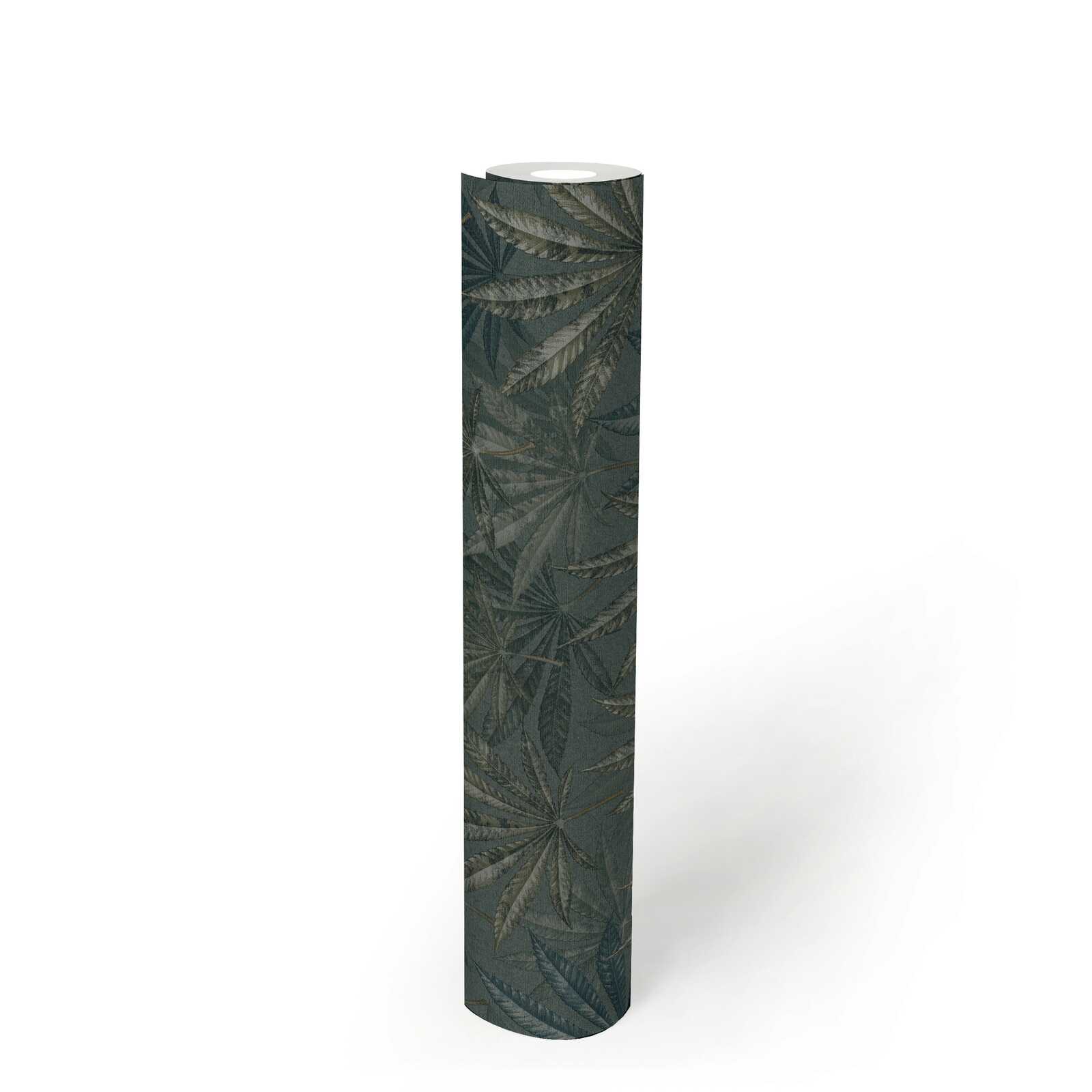             Non-woven wallpaper with palm leaves in a patterned look - grey, green, blue
        