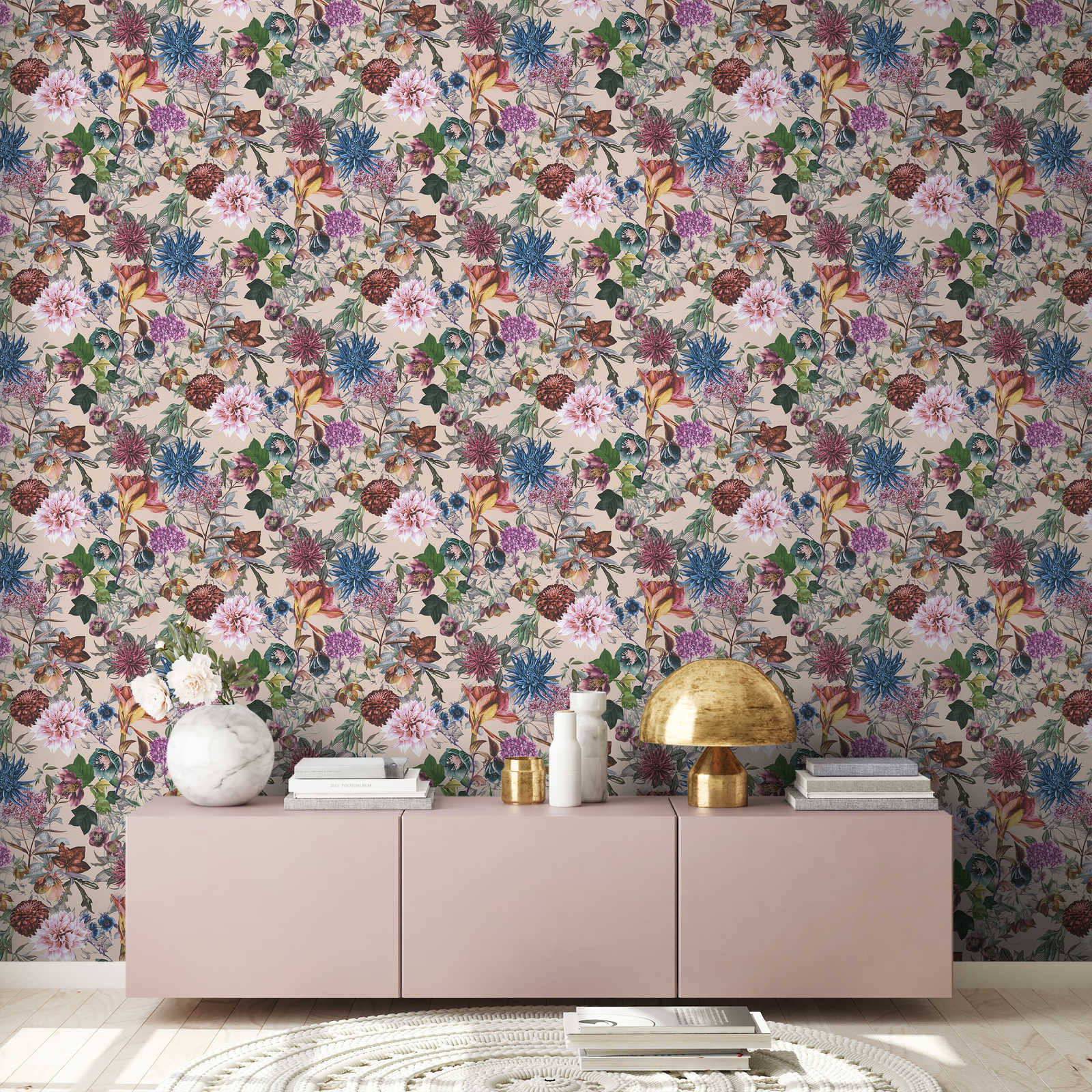             Papier peint Design floral avec des fleurs colorées - multicolore
        