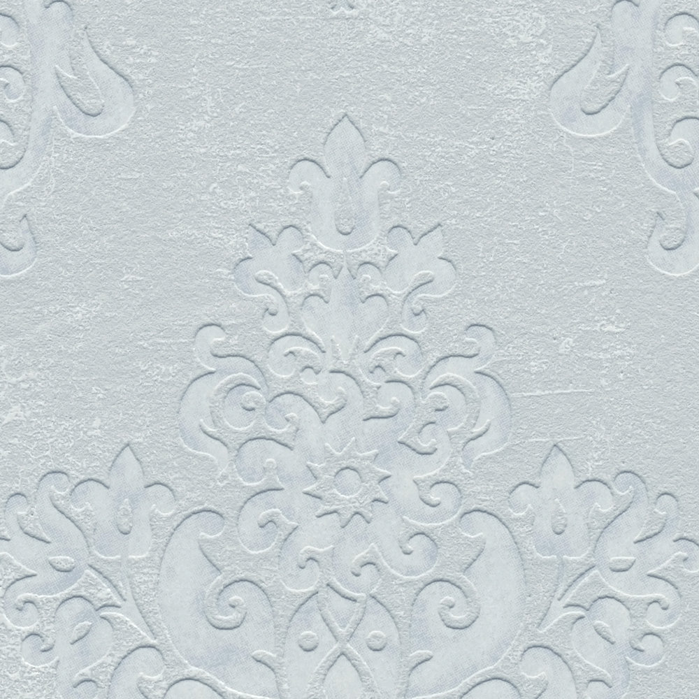             Vintage non-woven wallpaper in baroque design with glitter effect - grey, silver
        