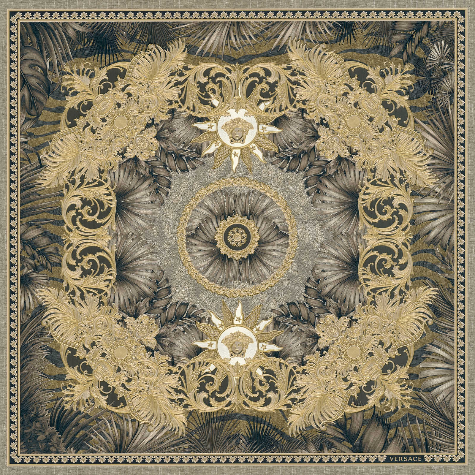 Metallic behangpapier VERSACE met opulent design - zwart
