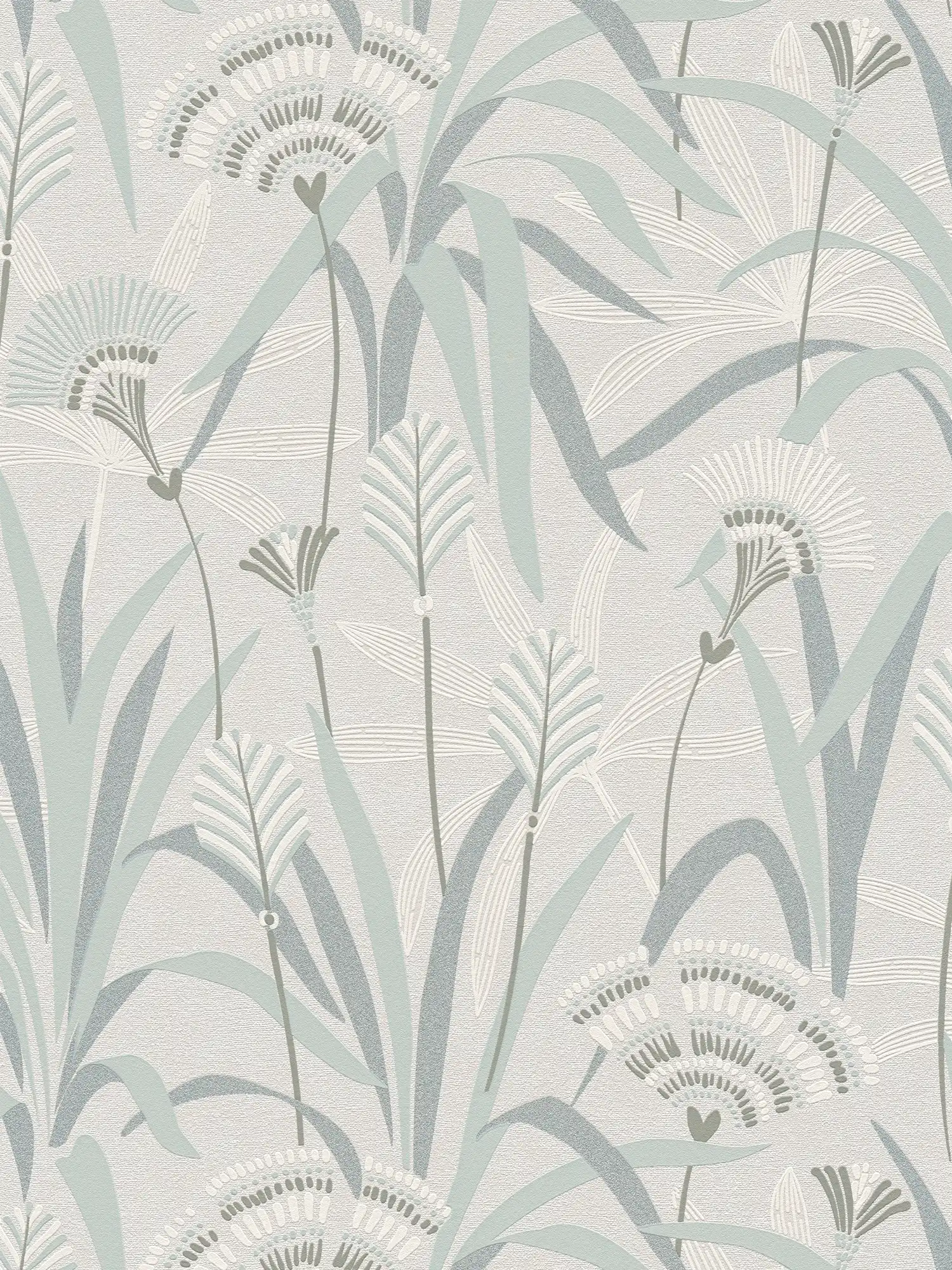             Fleurs et herbes papier peint intissé rétro - gris, bleu, vert
        