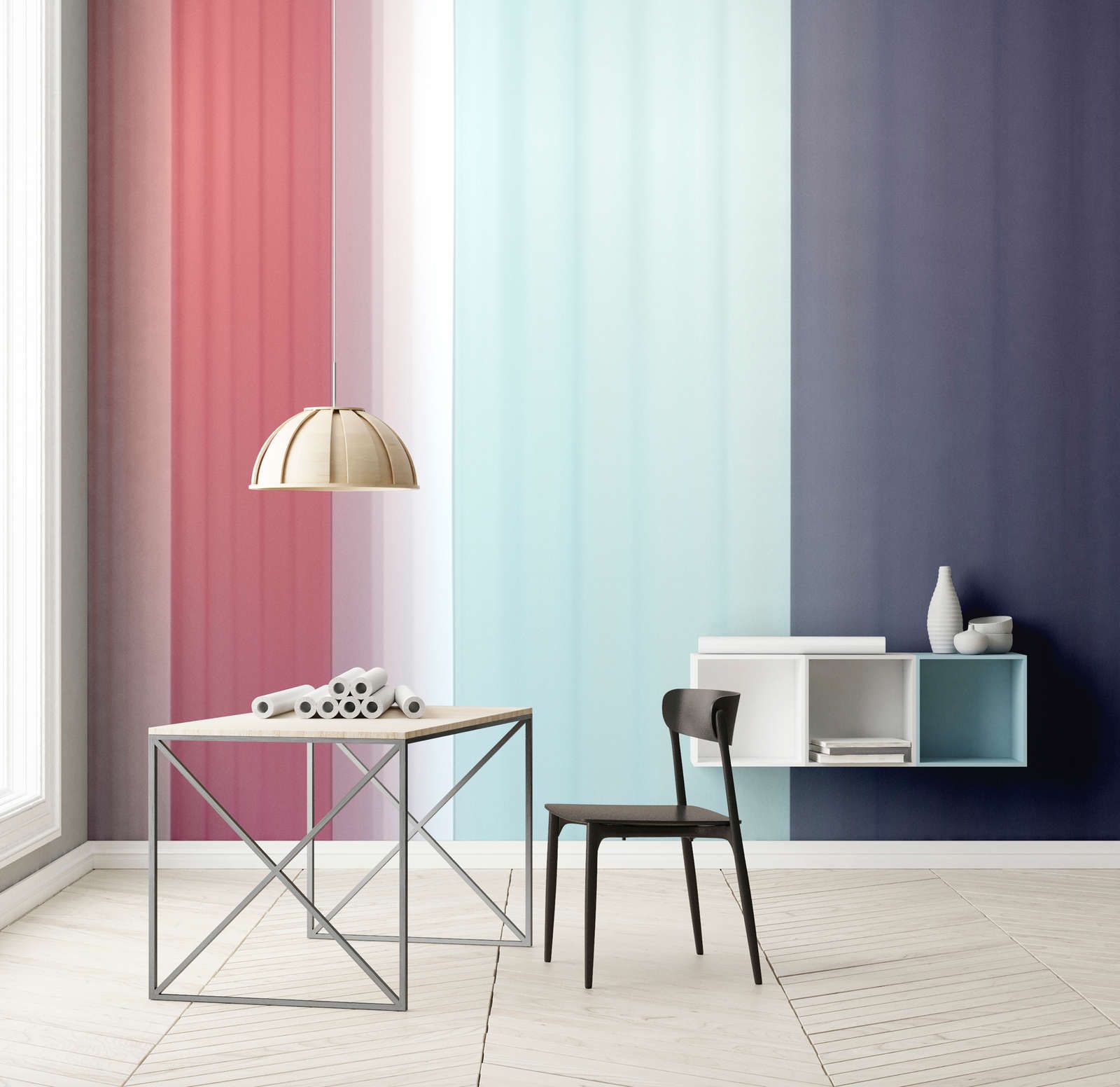             Digital behang »co-colores 2« - kleurverloop met strepen - roze, lichtblauw donkerblauw | licht structuurvlies
        