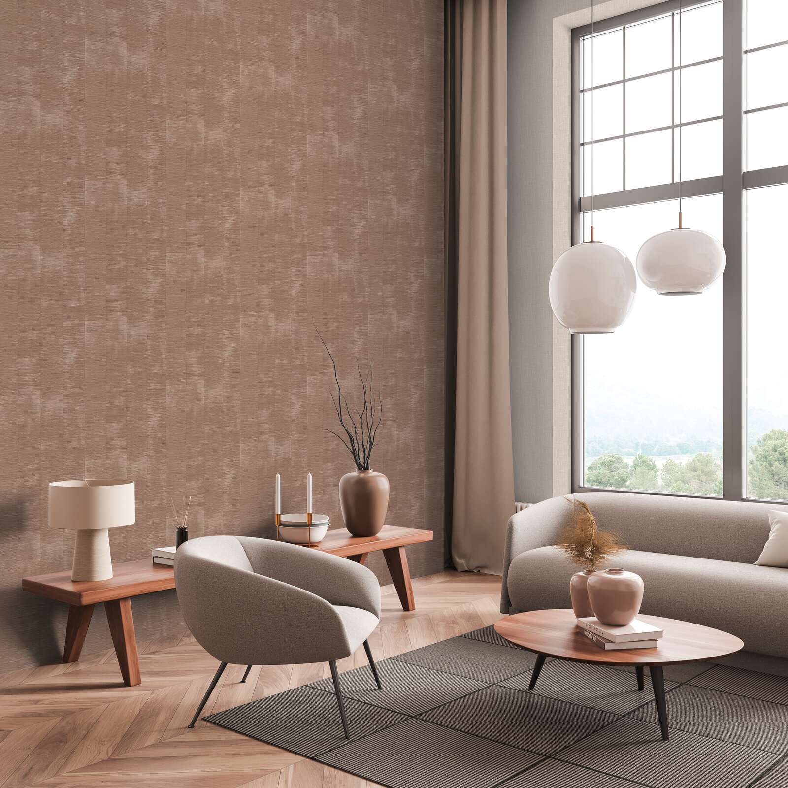             Daniel Hechter Fine textured non-woven wallpaper with bamboo look - beige, brown
        