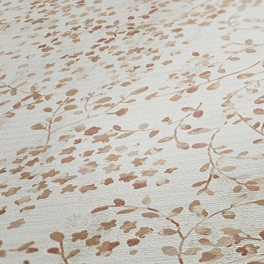             Floral motif non-woven wallpaper with light golden accents - cream, beige, brown
        