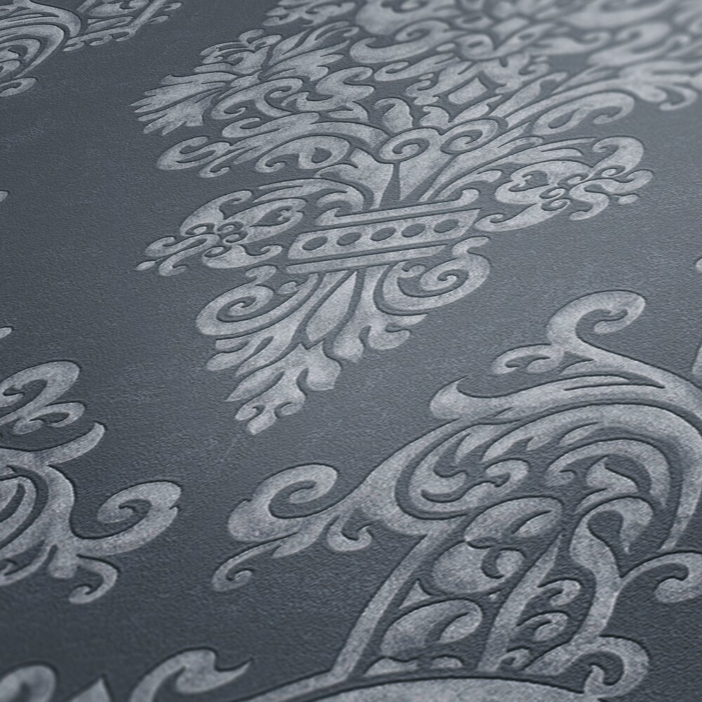             Vintage non-woven wallpaper in elegant baroque style - anthracite, grey
        