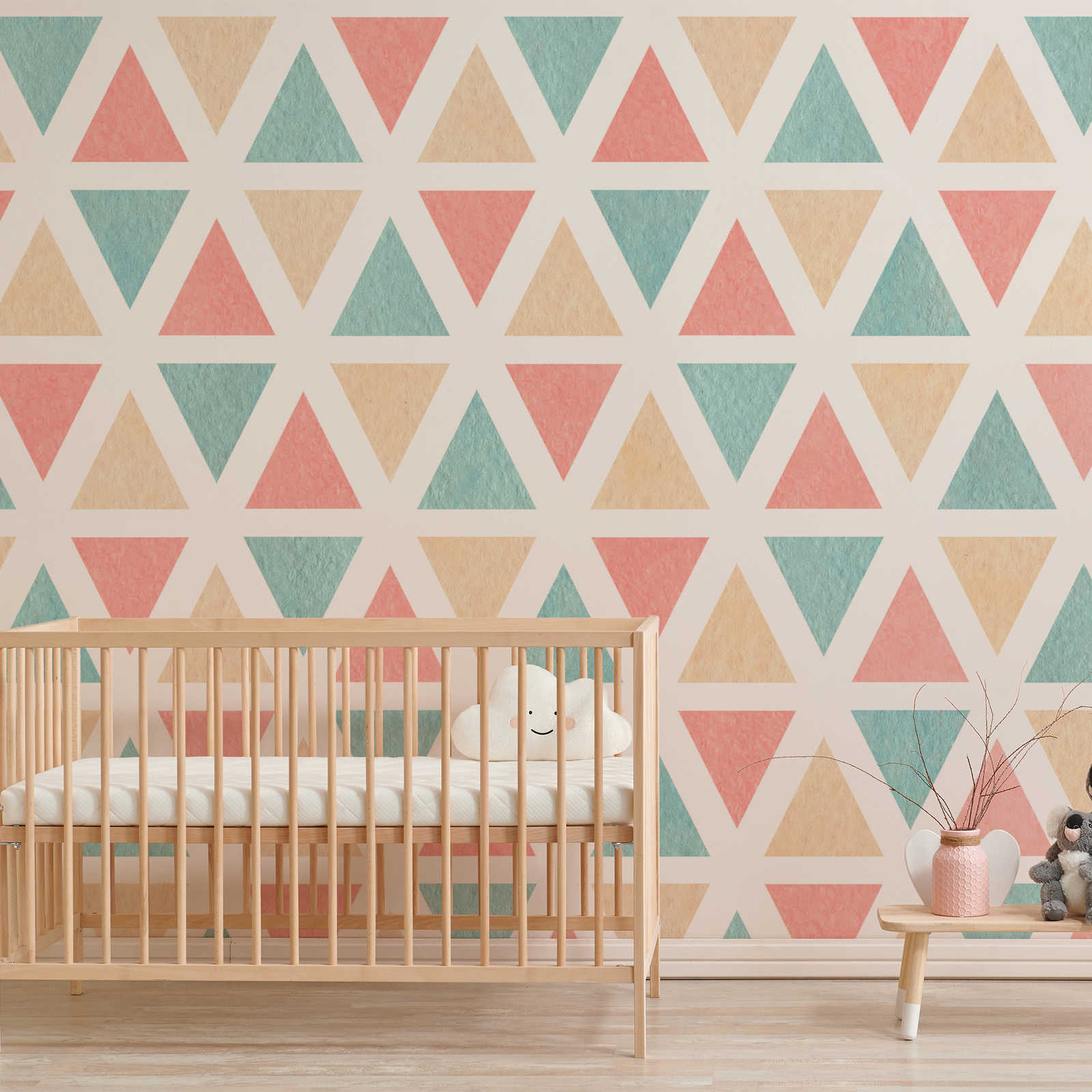         Photo wallpaper graphic pattern with colourful triangles - Smooth & slightly shiny non-woven
    