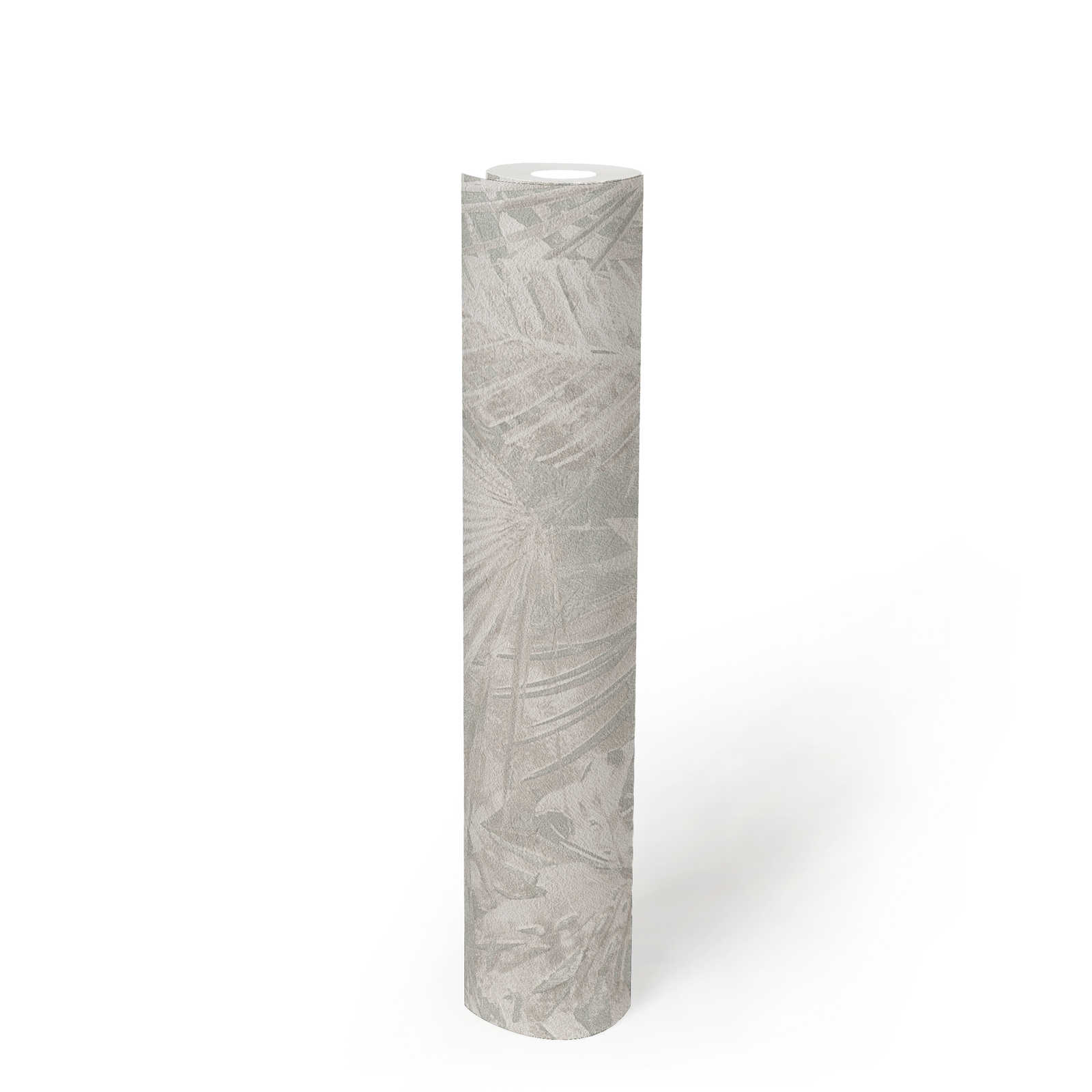             Papier peint intissé avec motif de feuilles sans PVC - gris, beige, blanc
        