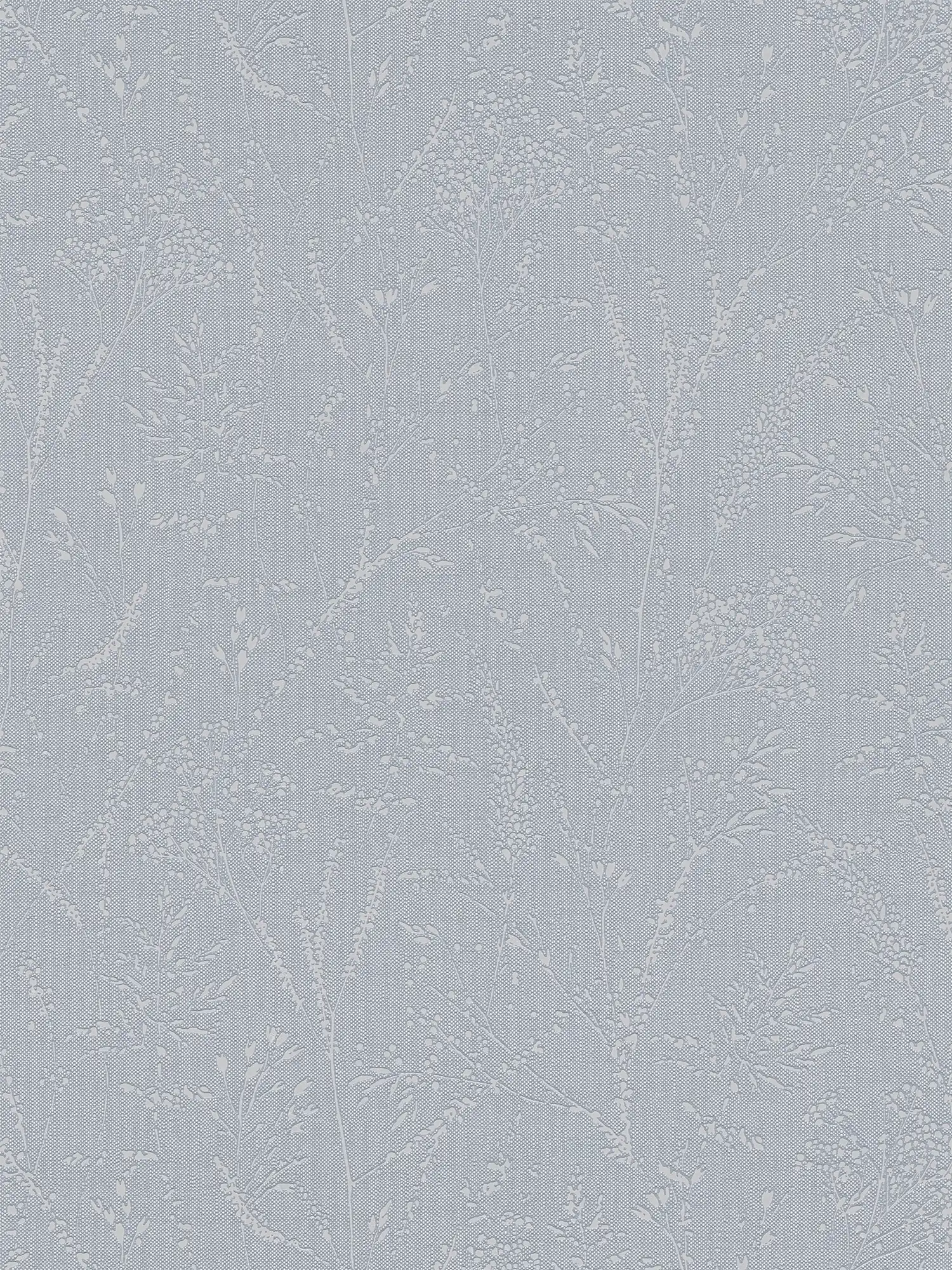 Textured non-woven wallpaper with a simple floral motif - blue, grey
