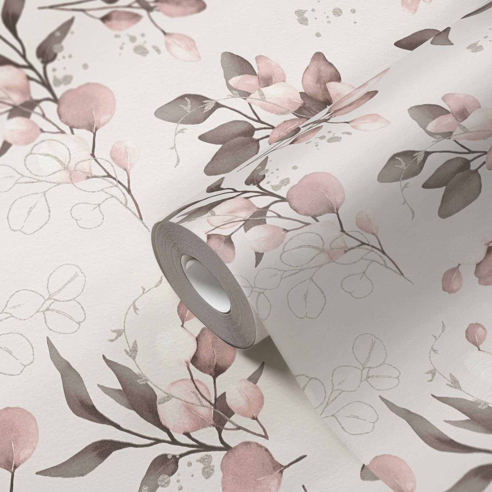             Non-woven wallpaper with delicate floral motif and gold effect - Rpsa, Pink, Gold
        