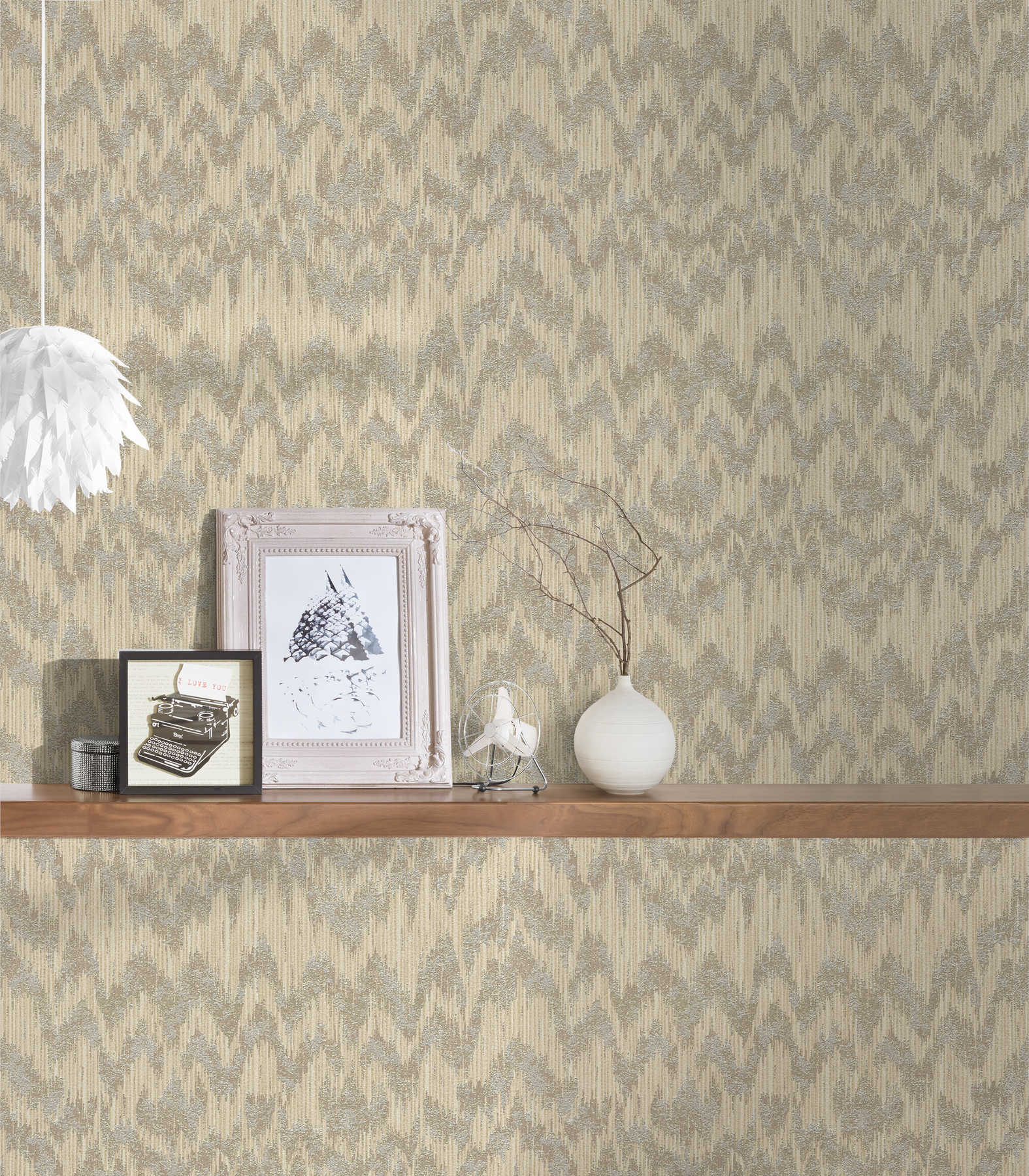             Ikat wallpaper with ethnic woven pattern - beige, brown
        