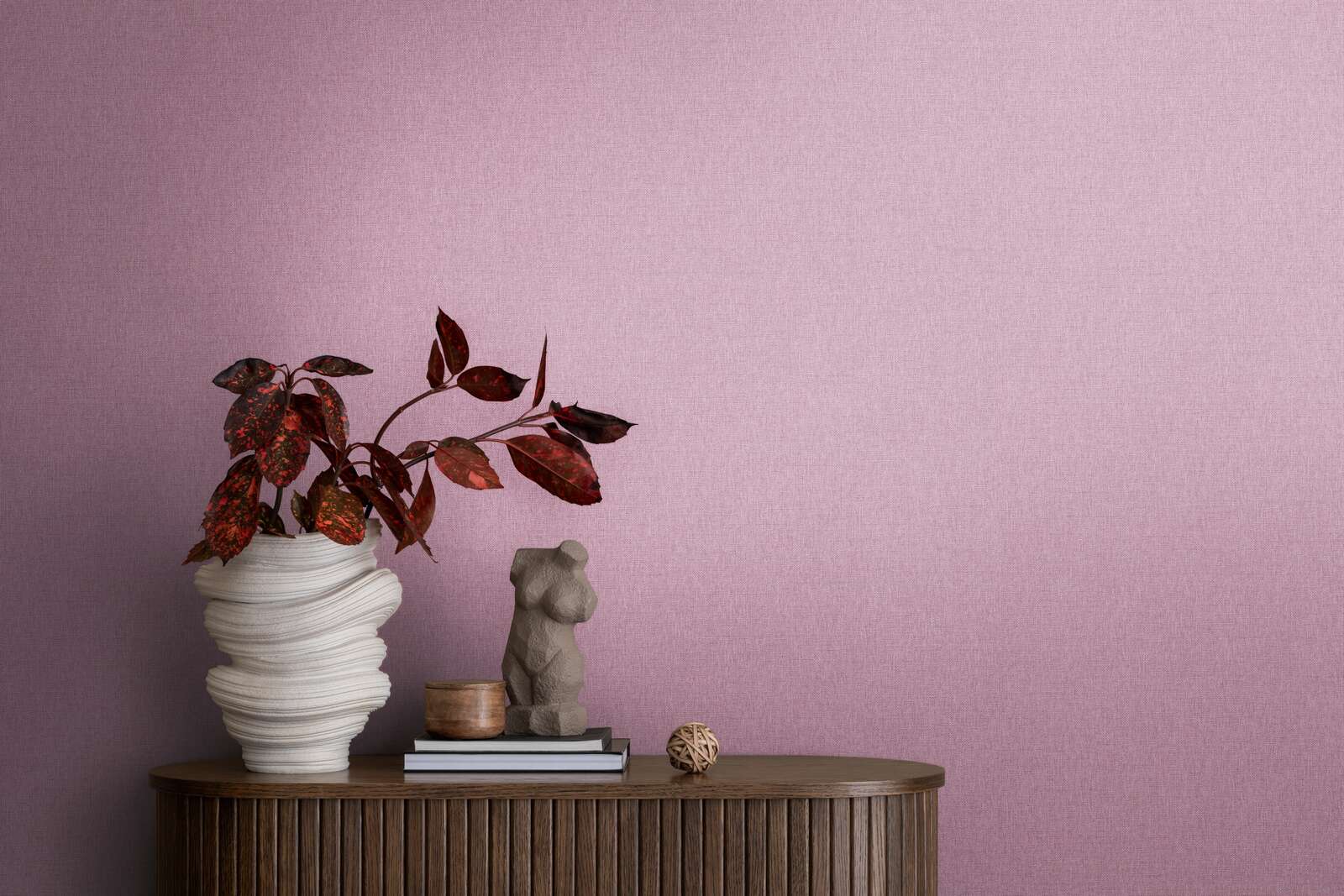             Single-coloured non-woven wallpaper in woven look - Purple
        