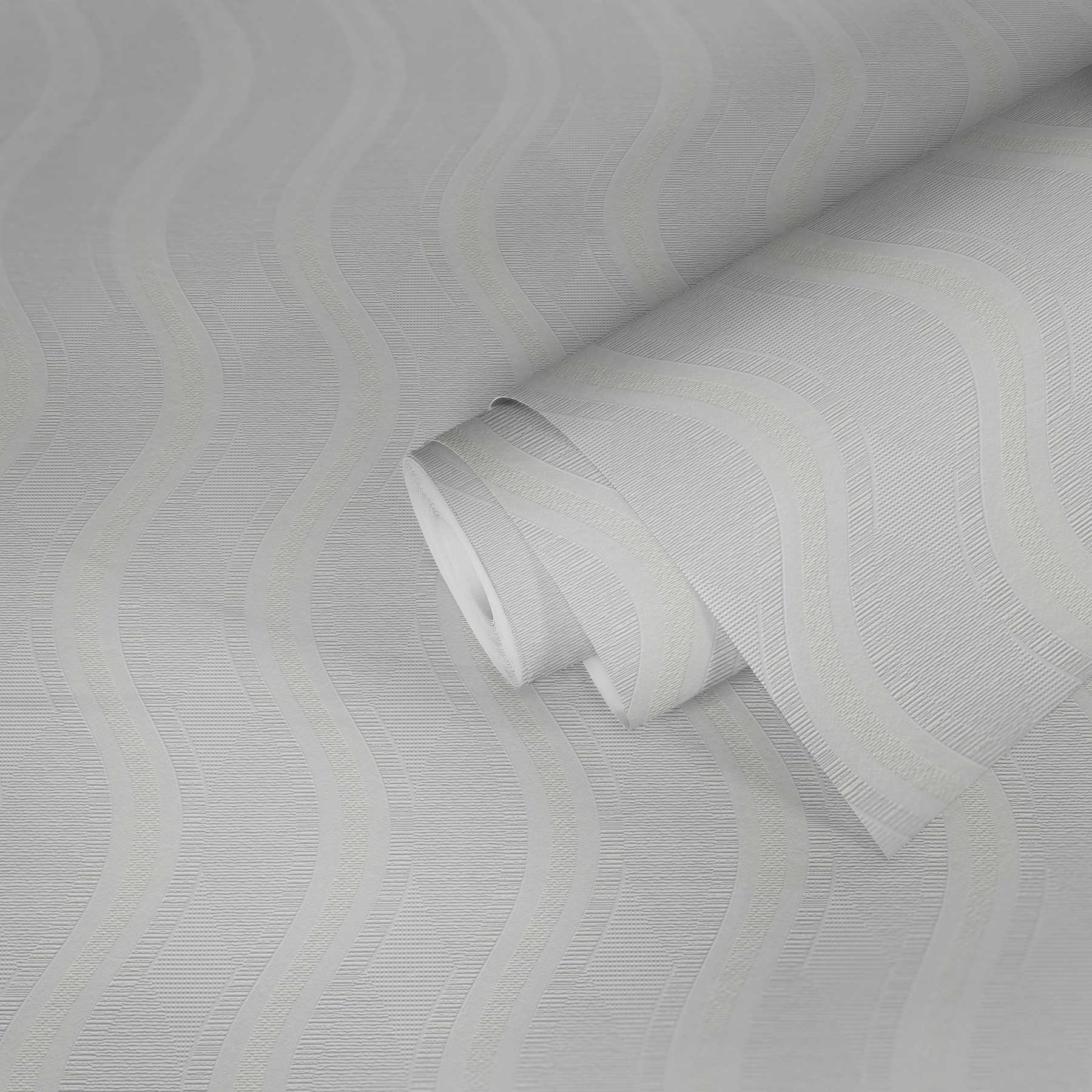             Papier peint rétro blanc avec motif géométrique de vagues - blanc
        